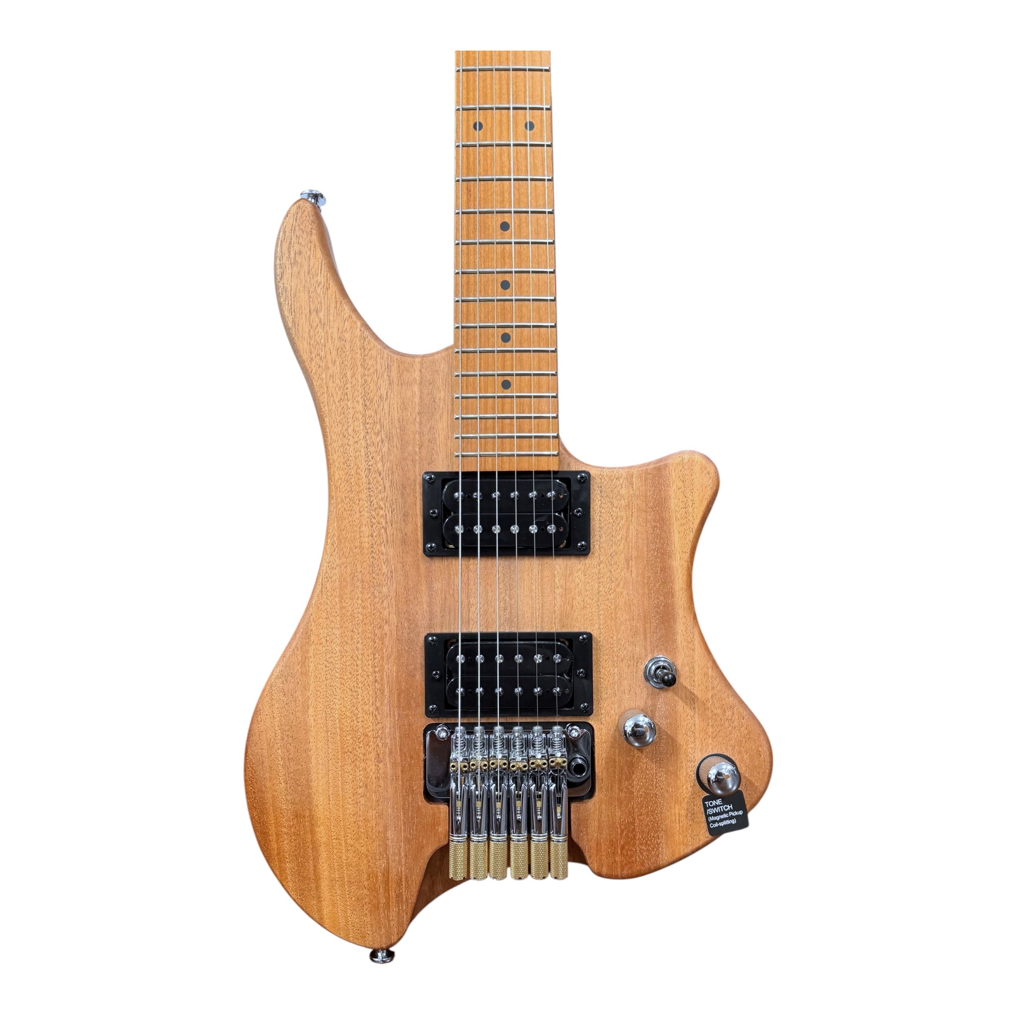 Haze HZHL1A Raw Woodgrain Headless Electric Guitar with Split Coil & Whammy