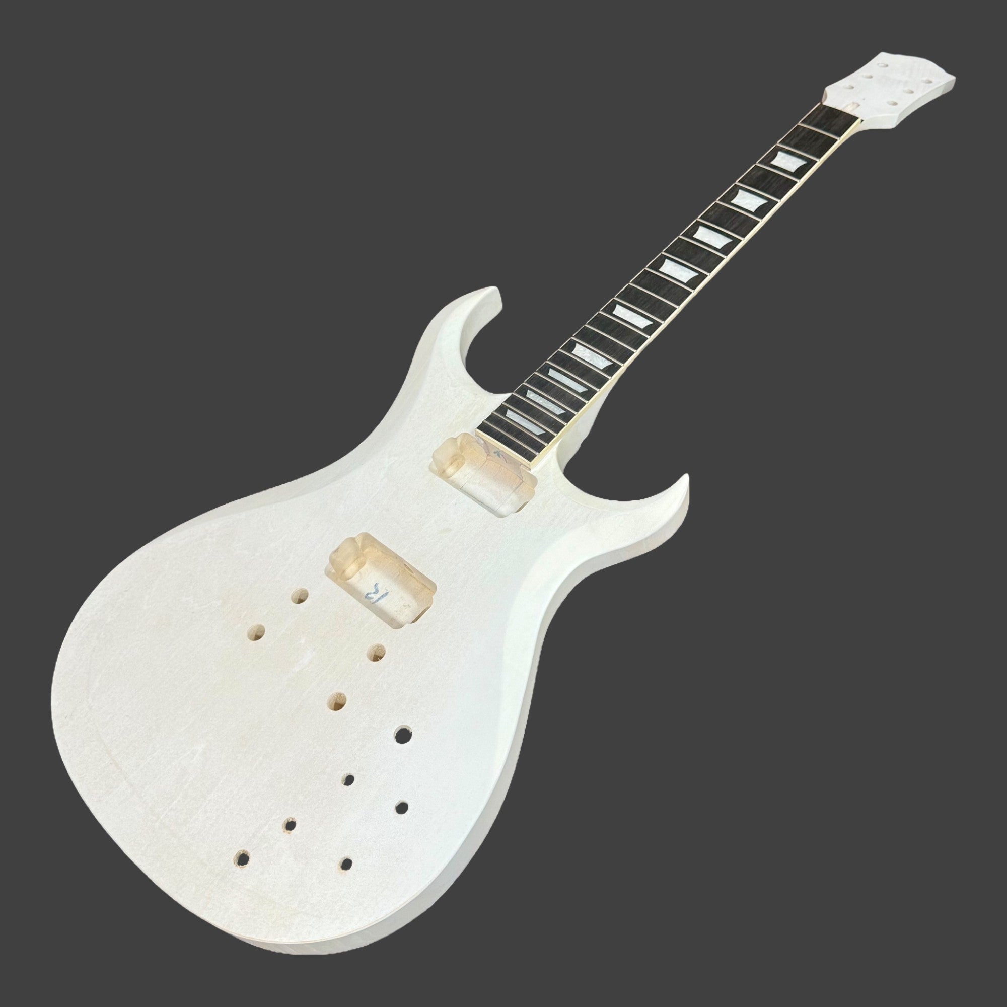 E575DIY White-Primed Poplar Body Set-Neck HGS H-H Electric Guitar DIY Kit - Complete No-Soldering w/ 3-Ply Ebony Trims & Chrome Hardware