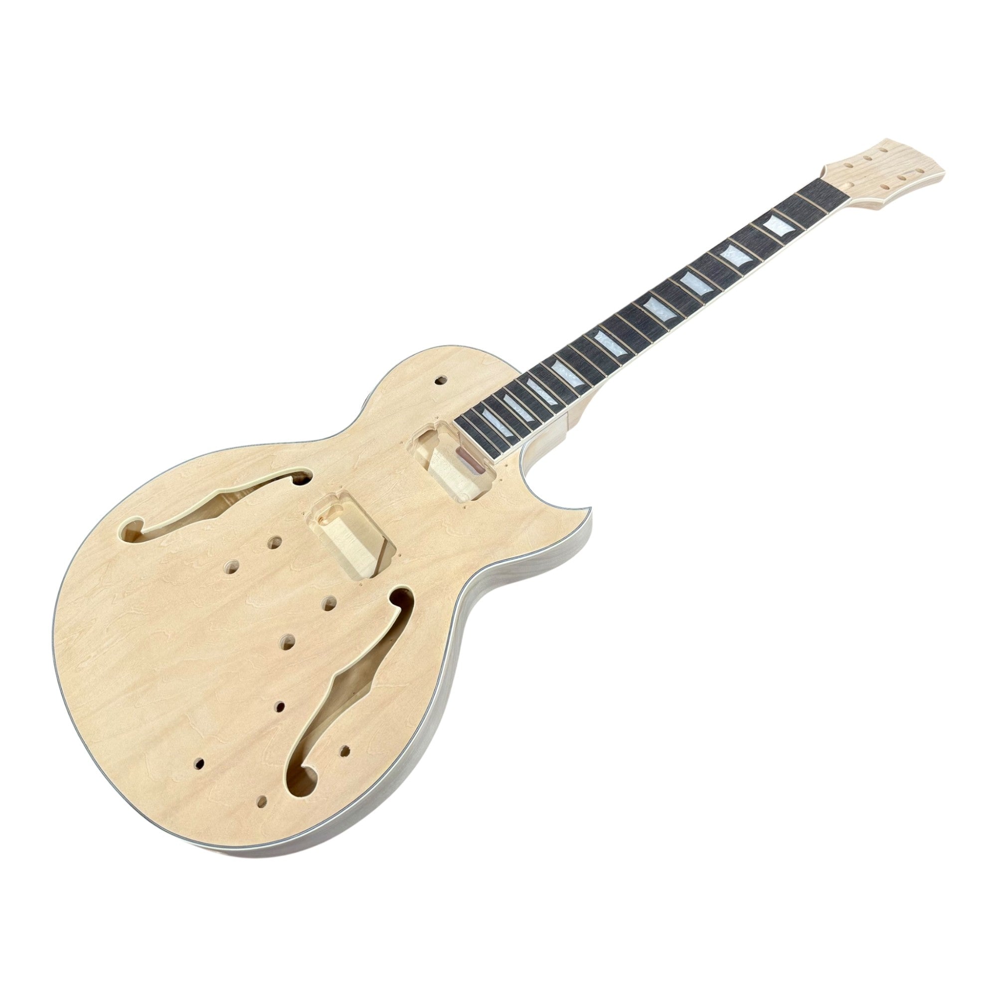 E239DIY Semi-Hollow Basswood Body Maple Set-Neck HLP H-H Electric Guitar DIY Kit - Complete No-Soldering w/ 3-Ply Ebony Trims & Chrome Hardware