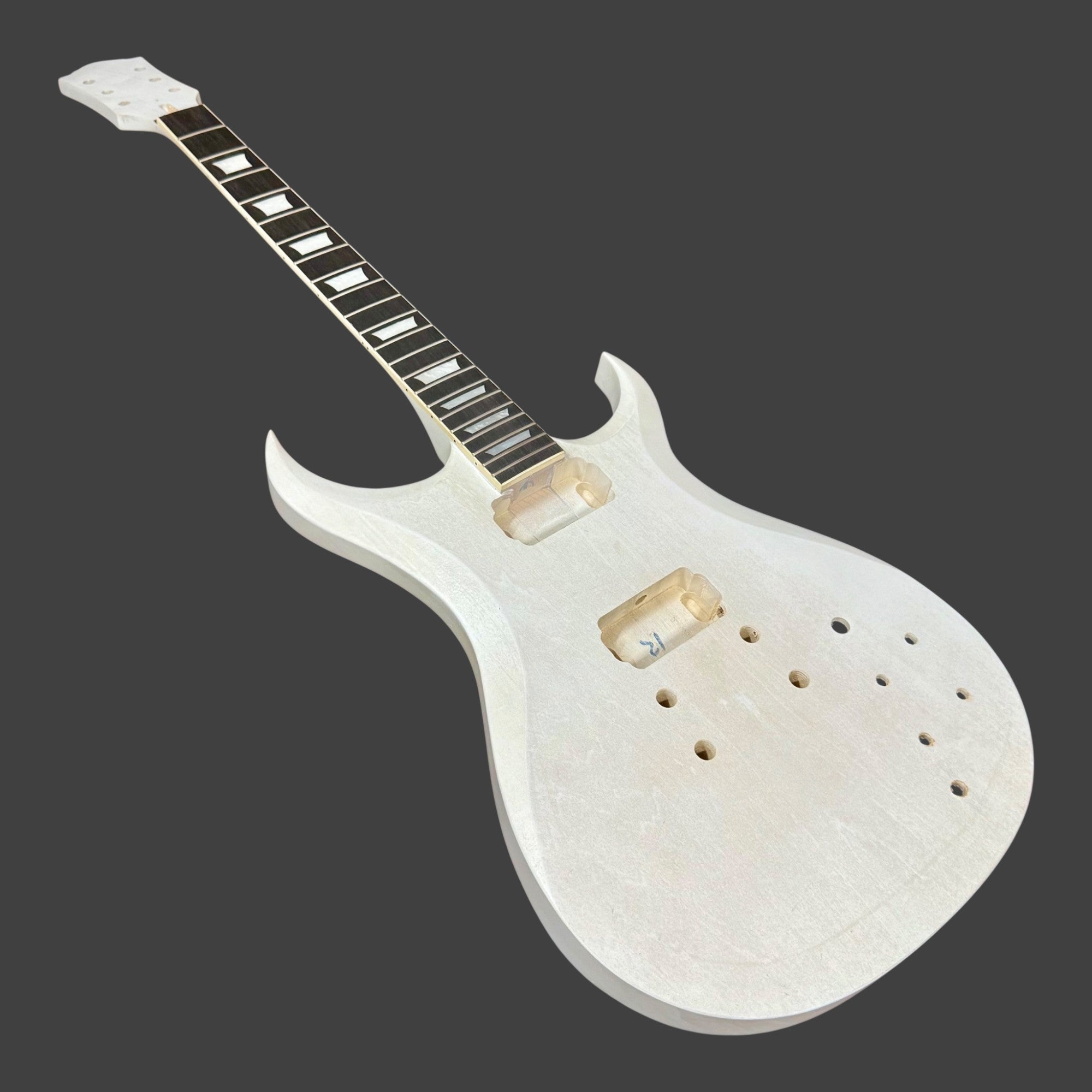 E575DIY White-Primed Poplar Body Set-Neck HGS H-H Electric Guitar DIY Kit - Complete No-Soldering w/ 3-Ply Ebony Trims & Chrome Hardware