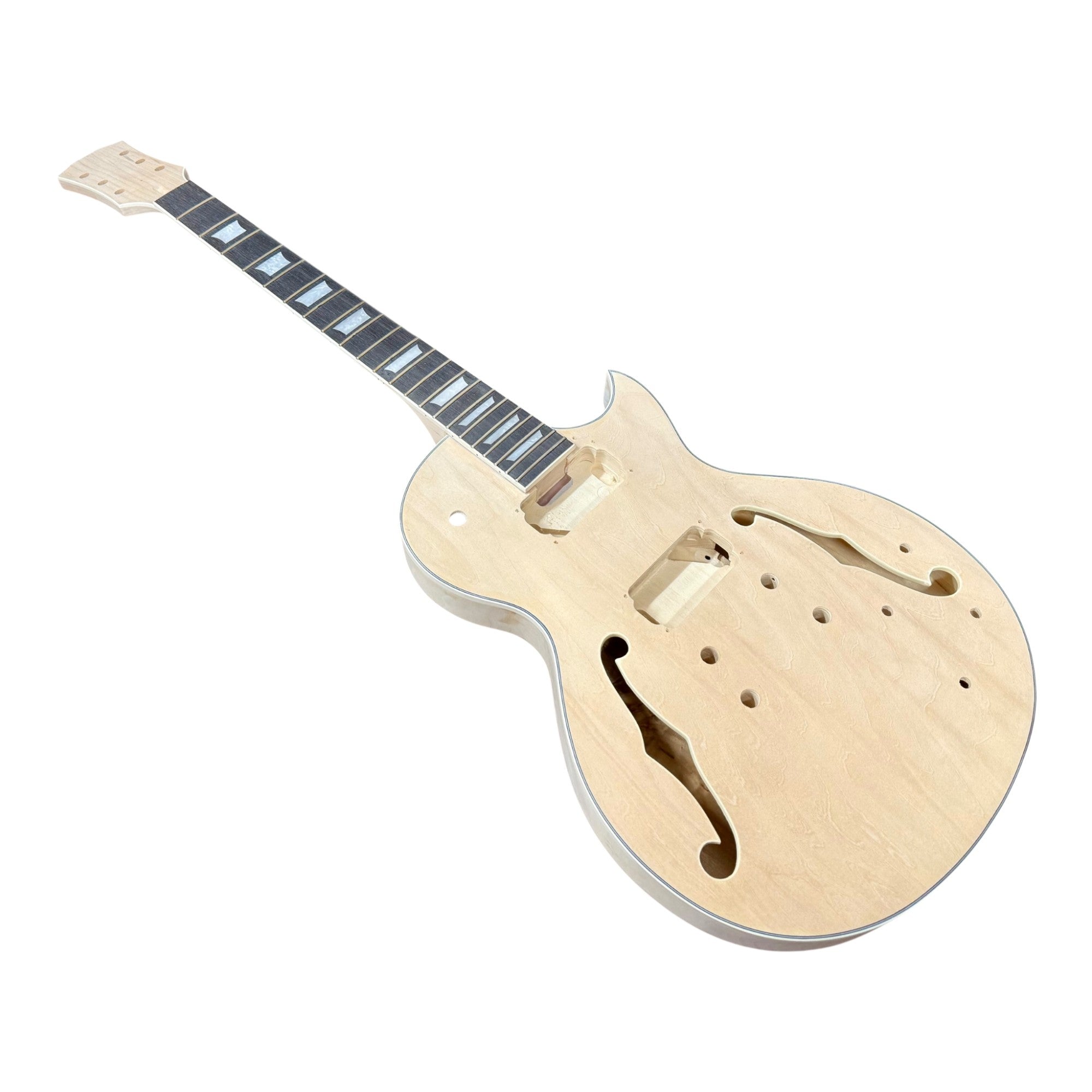 E239DIY Semi-Hollow Basswood Body Maple Set-Neck HLP H-H Electric Guitar DIY Kit - Complete No-Soldering w/ 3-Ply Ebony Trims & Chrome Hardware