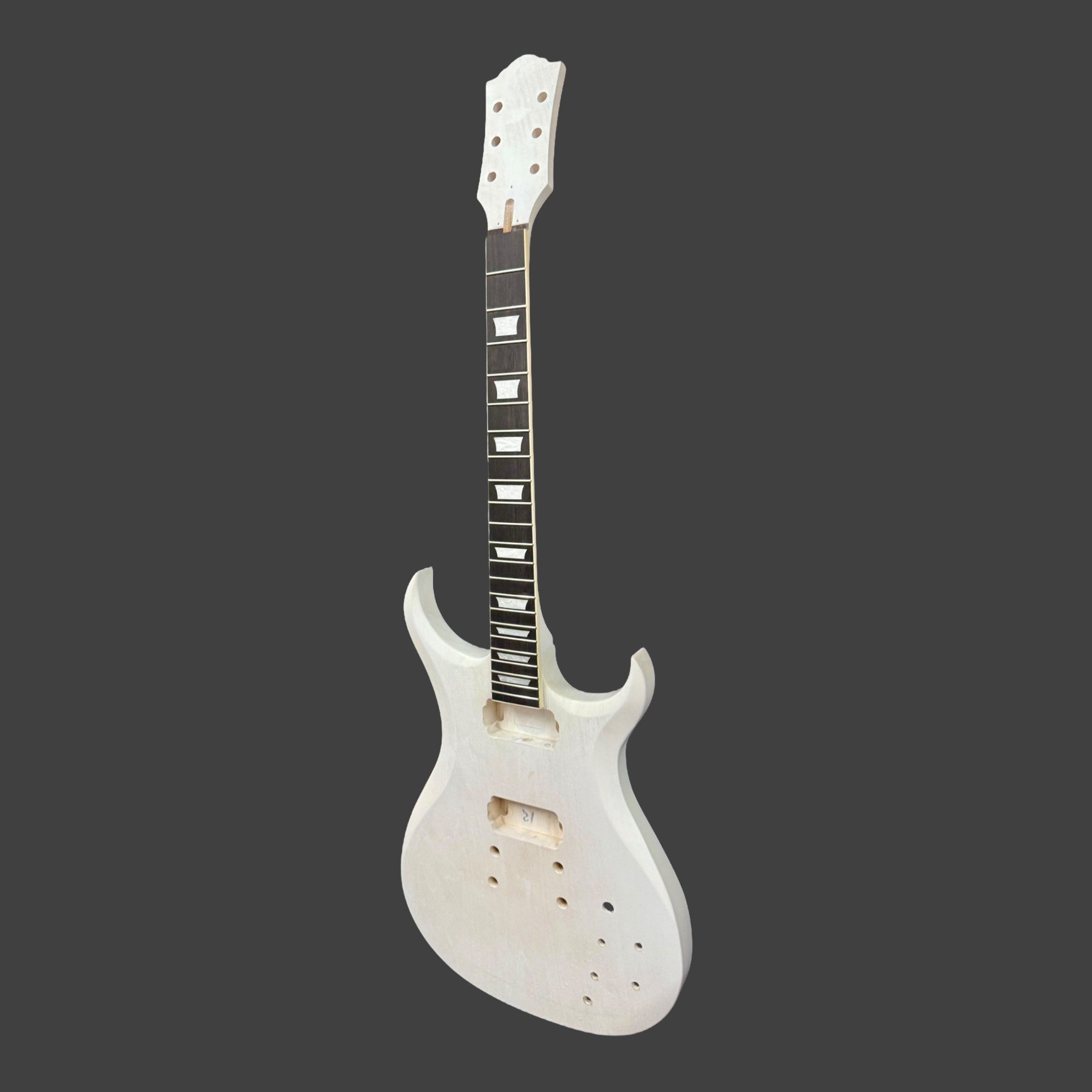 E575DIY White-Primed Poplar Body Set-Neck HGS H-H Electric Guitar DIY Kit - Complete No-Soldering w/ 3-Ply Ebony Trims & Chrome Hardware