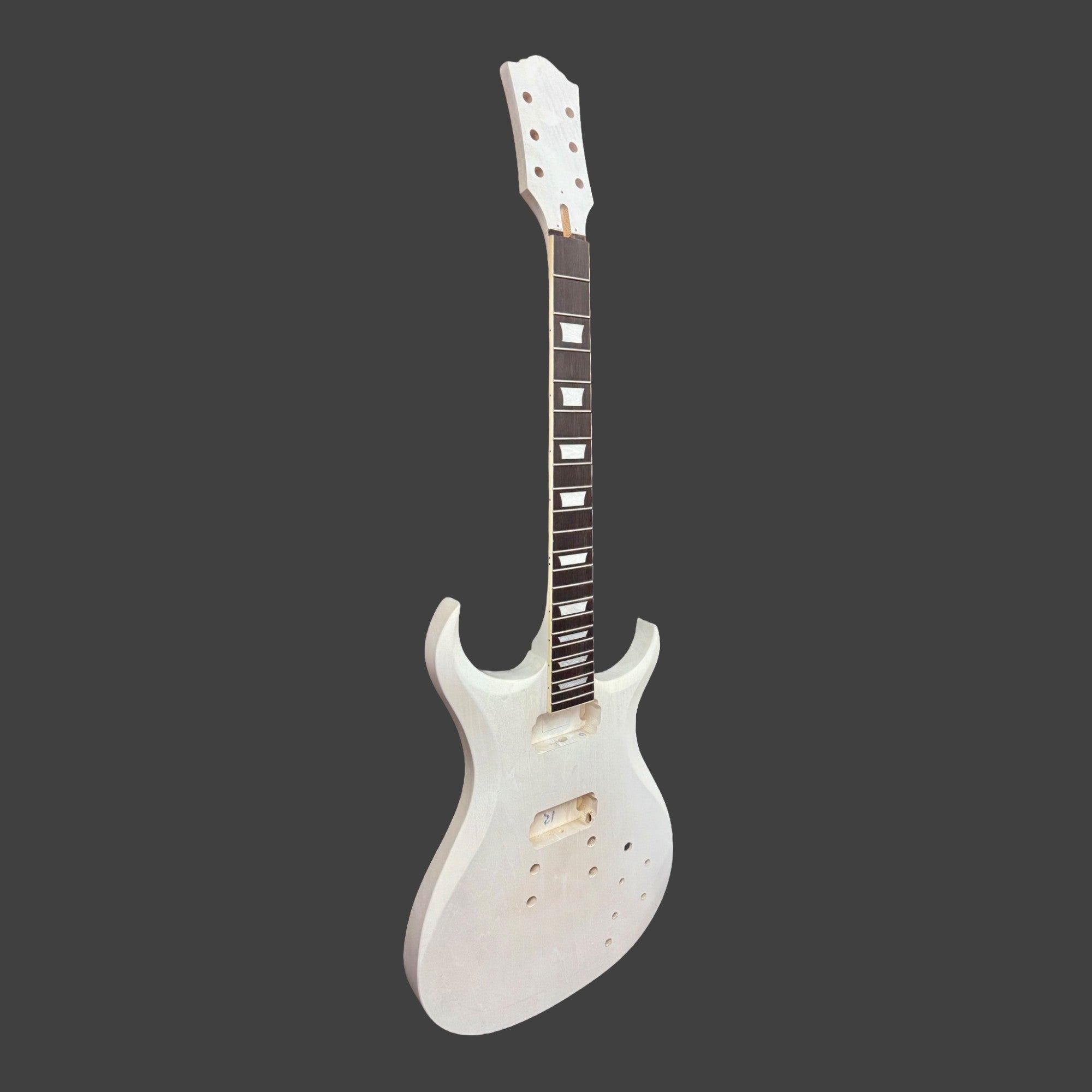 E575DIY White-Primed Poplar Body Set-Neck HGS H-H Electric Guitar DIY Kit - Complete No-Soldering w/ 3-Ply Ebony Trims & Chrome Hardware