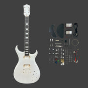 E575DIY White-Primed Poplar Body Set-Neck HGS H-H Electric Guitar DIY Kit - Complete No-Soldering w/ 3-Ply Ebony Trims & Chrome Hardware