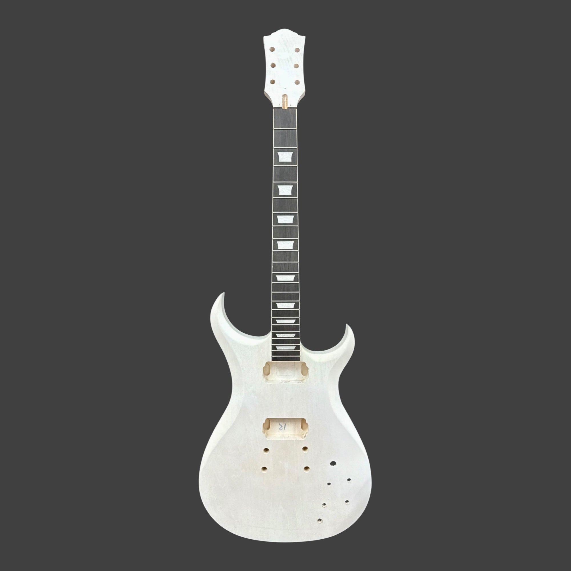 E575DIY White-Primed Poplar Body Set-Neck HGS H-H Electric Guitar DIY Kit - Complete No-Soldering w/ 3-Ply Ebony Trims & Chrome Hardware