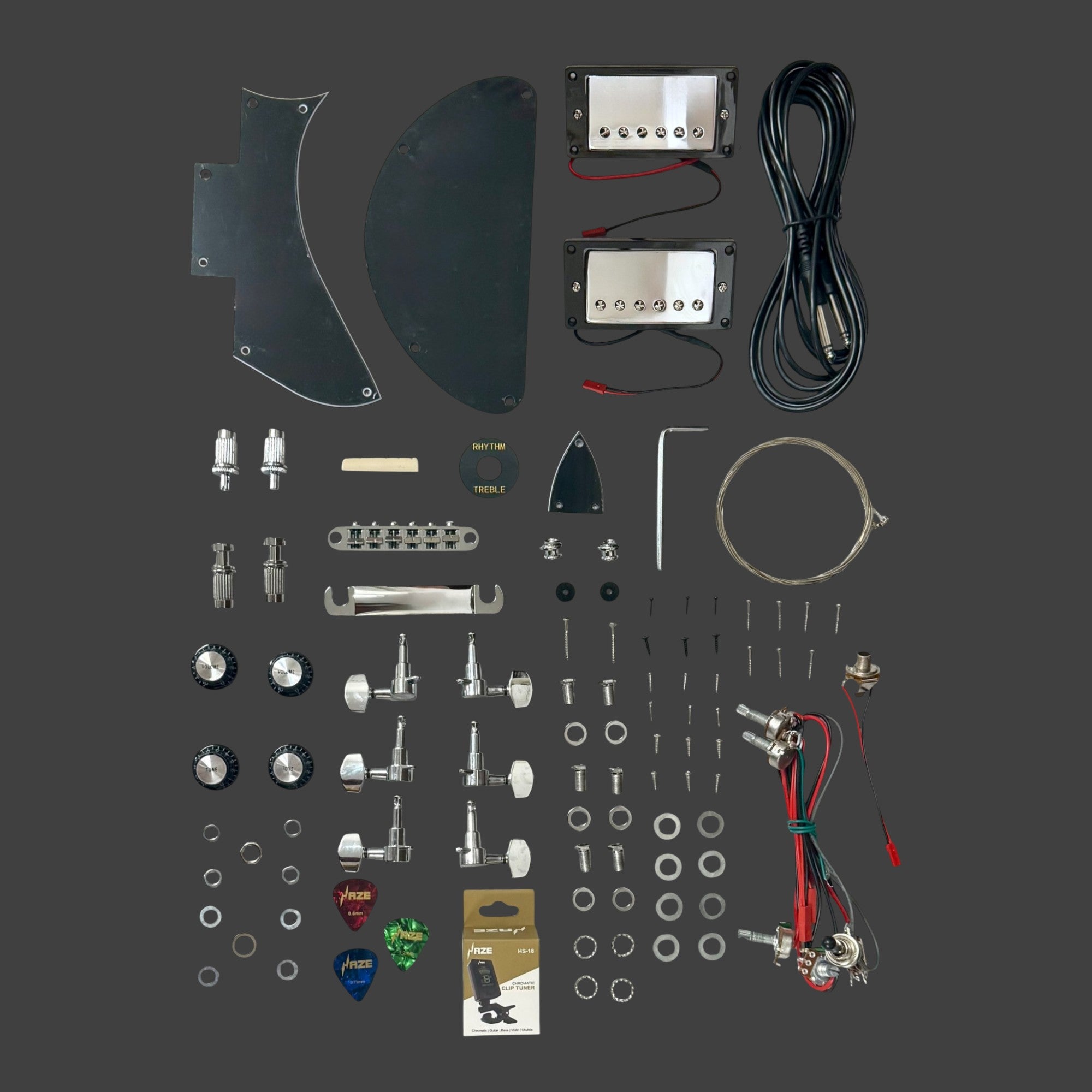 E575DIY White-Primed Poplar Body Set-Neck HGS H-H Electric Guitar DIY Kit - Complete No-Soldering w/ 3-Ply Ebony Trims & Chrome Hardware