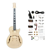 E239DIY Semi-Hollow Raw-Sanded Basswood Body Maple Set-Neck HLP H-H Electric Guitar DIY Kit - Complete No-Soldering w/ 3-Ply Ebony Trims & Chrome Hardware