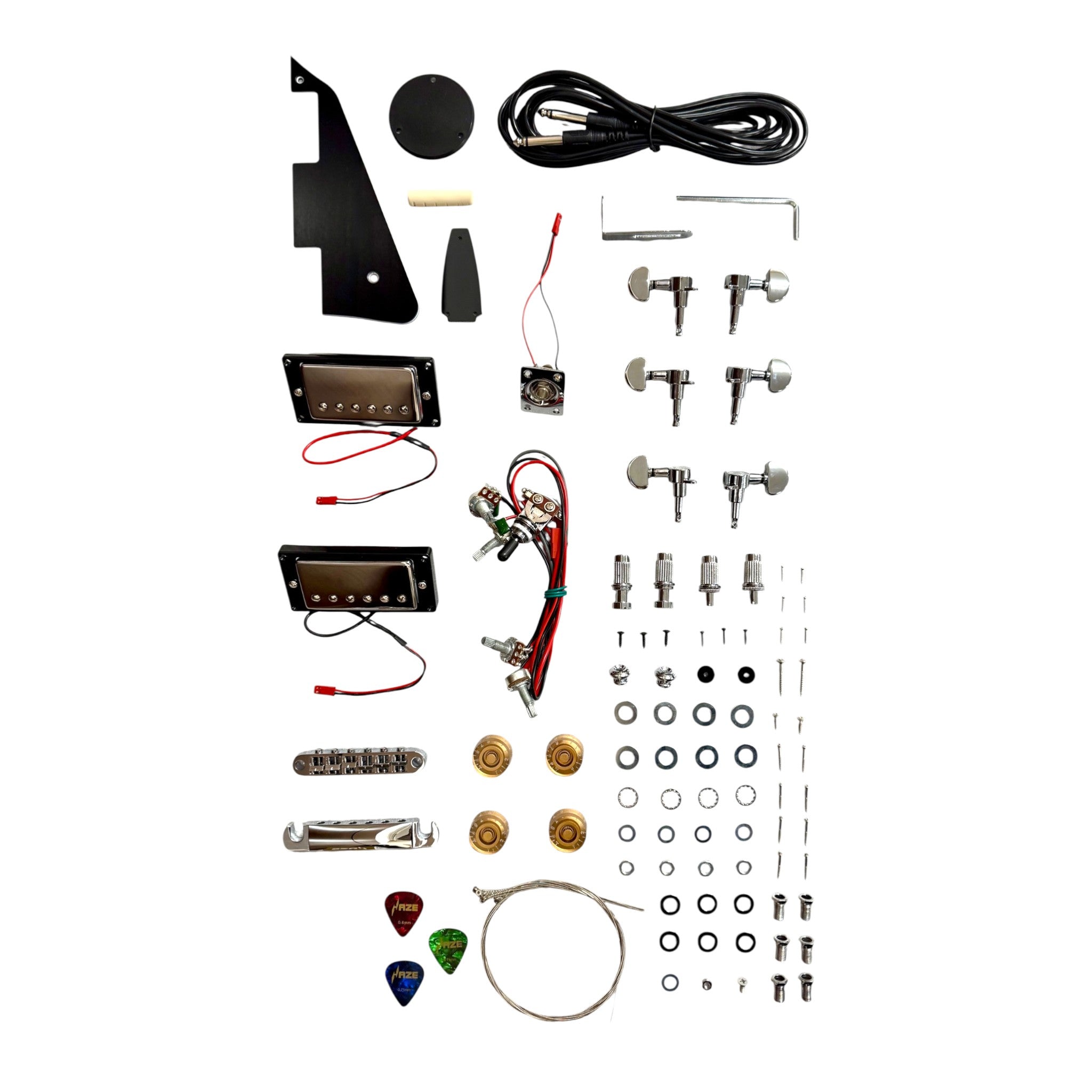 E239DIY Semi-Hollow Raw-Sanded Basswood Body Maple Set-Neck HLP H-H Electric Guitar DIY Kit - Complete No-Soldering w/ 3-Ply Ebony Trims & Chrome Hardware