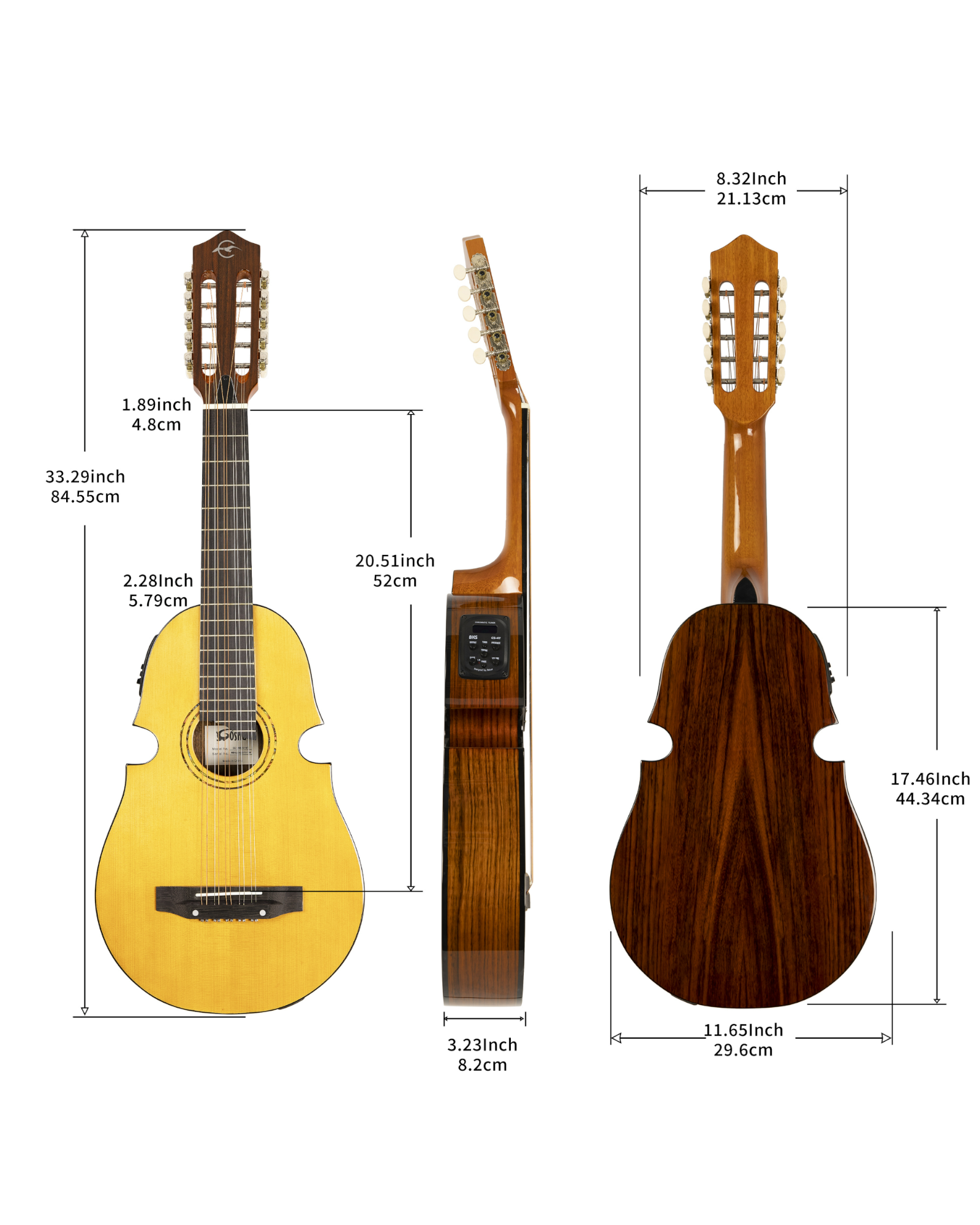 Caraya Solid Spruce Electric-Acoustic 10-String Cuatro Latin-American Guitar w/ Built-in Belcat EQ & Tuner - C4800NT