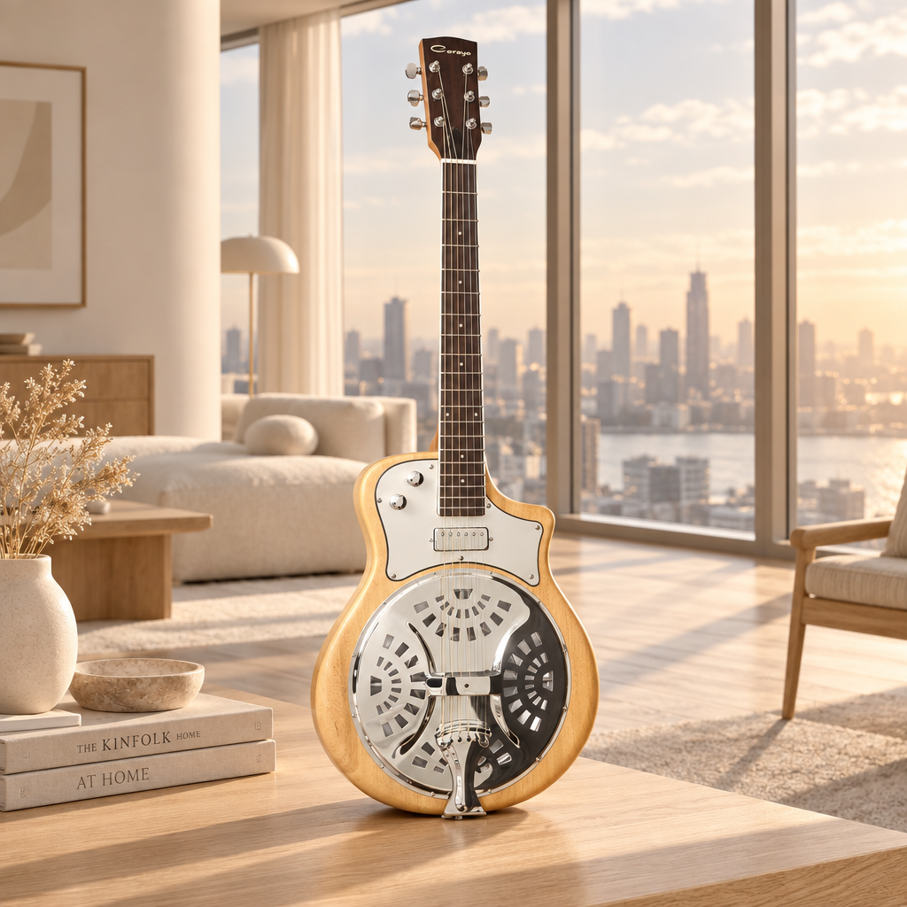 Caraya RE20 "Delta Steel" Hybrid Resonator Electric-Acoustic Guitar – Paulownia, Satin Natural