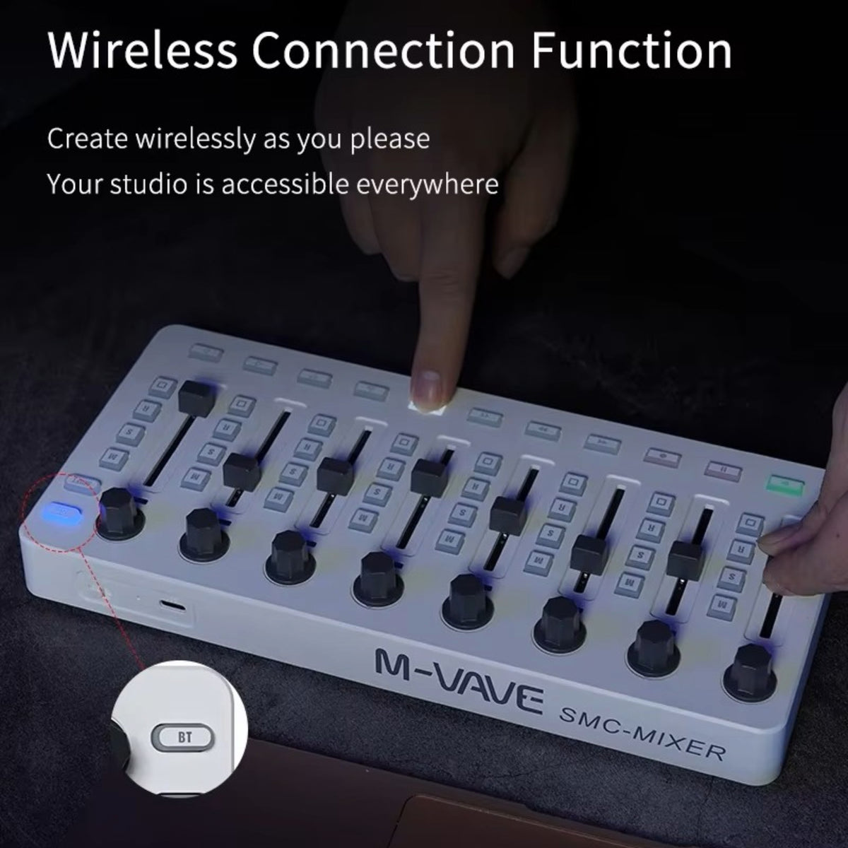 M-VAVE SMCMIXER Wireless DAW MIDI Control Surface w/ 8 Touch-Sensitive Faders, 8 Rotary Encoders & 43 Assignable Buttons