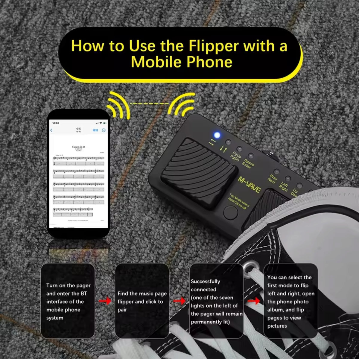 M-VAVE CUBETURNERPRO Wireless Bluetooth 2-Switch Page Turner Foot Pedal w/ 7 Modes & 48-Hour Battery