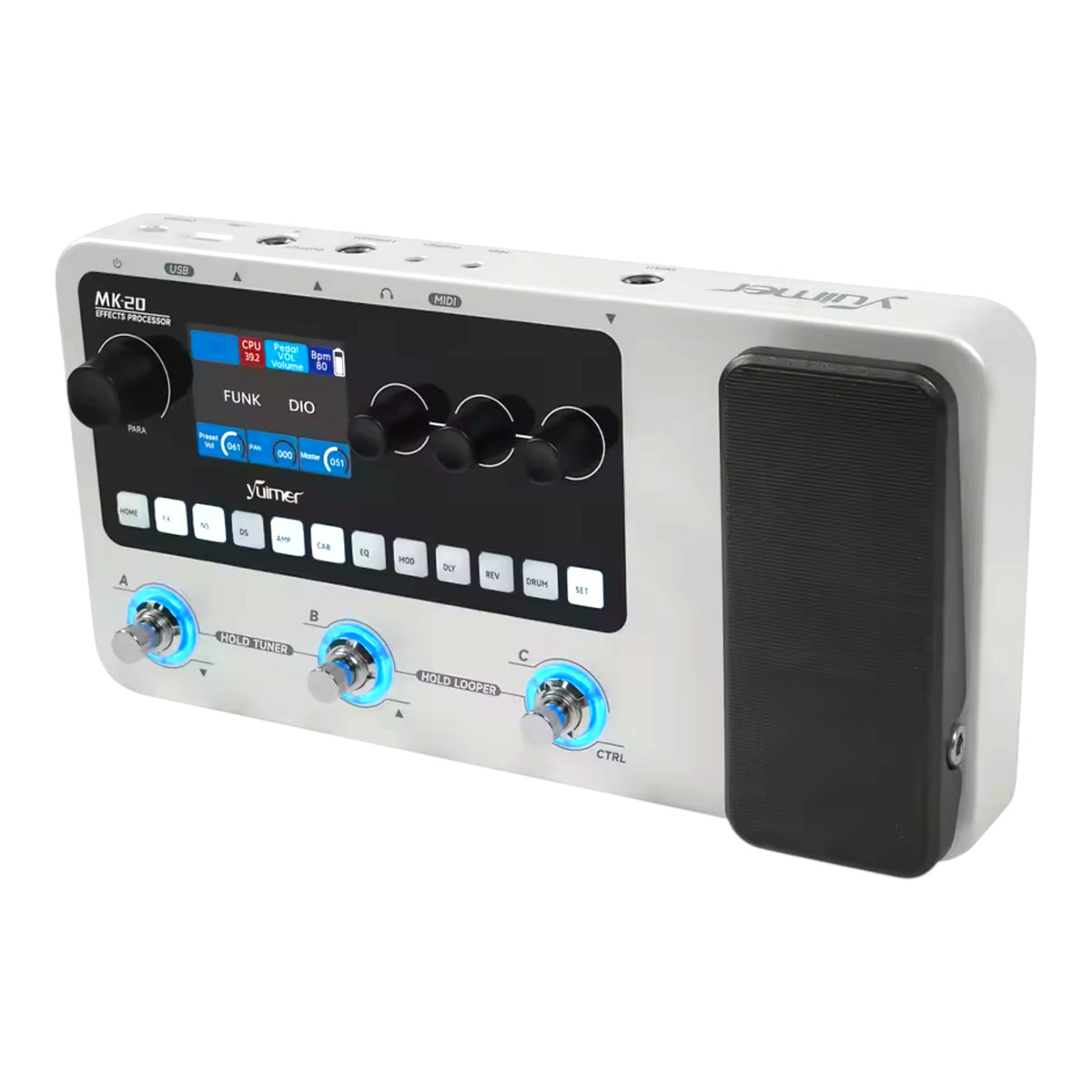 Yuimer MK20Y Portable Rechargeable 3-Switch Guitar & Bass Multi-Effects Floor Processor w/ Built-In Expression Pedal