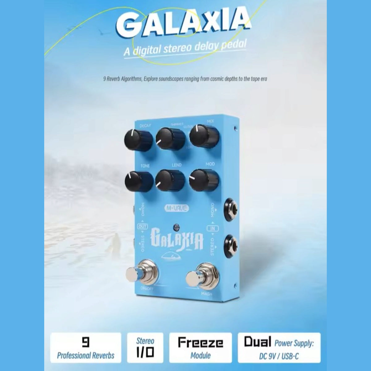M-VAVE GALAXIA Stereo Digital Reverb Effects Pedal w/ HOLD Freeze & Natural Tail Fade-Out