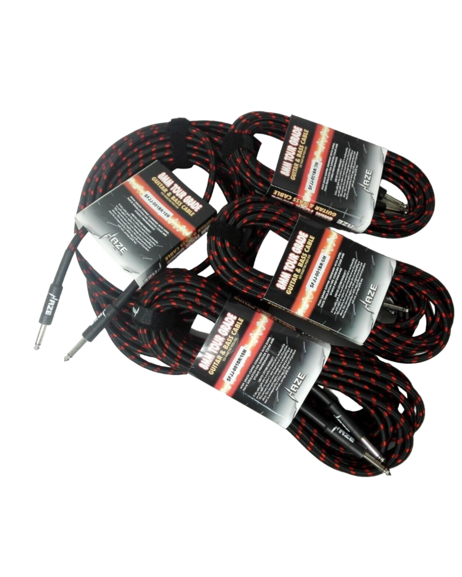 Haze Tour Grade Braided Tweed Guitar/Instrument Cable/Lead,3m,6m,10m,15m Bk+Rd SFJJ-001