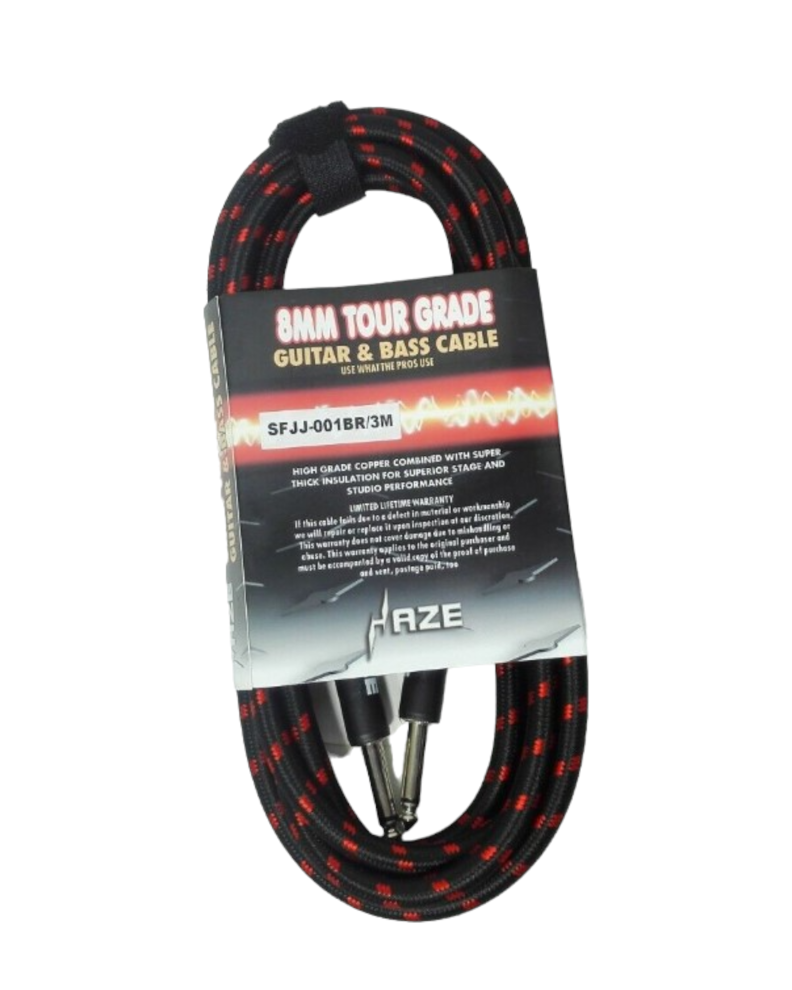 Haze Tour Grade Braided Tweed Guitar/Instrument Cable/Lead,3m,6m,10m,15m Bk+Rd SFJJ-001