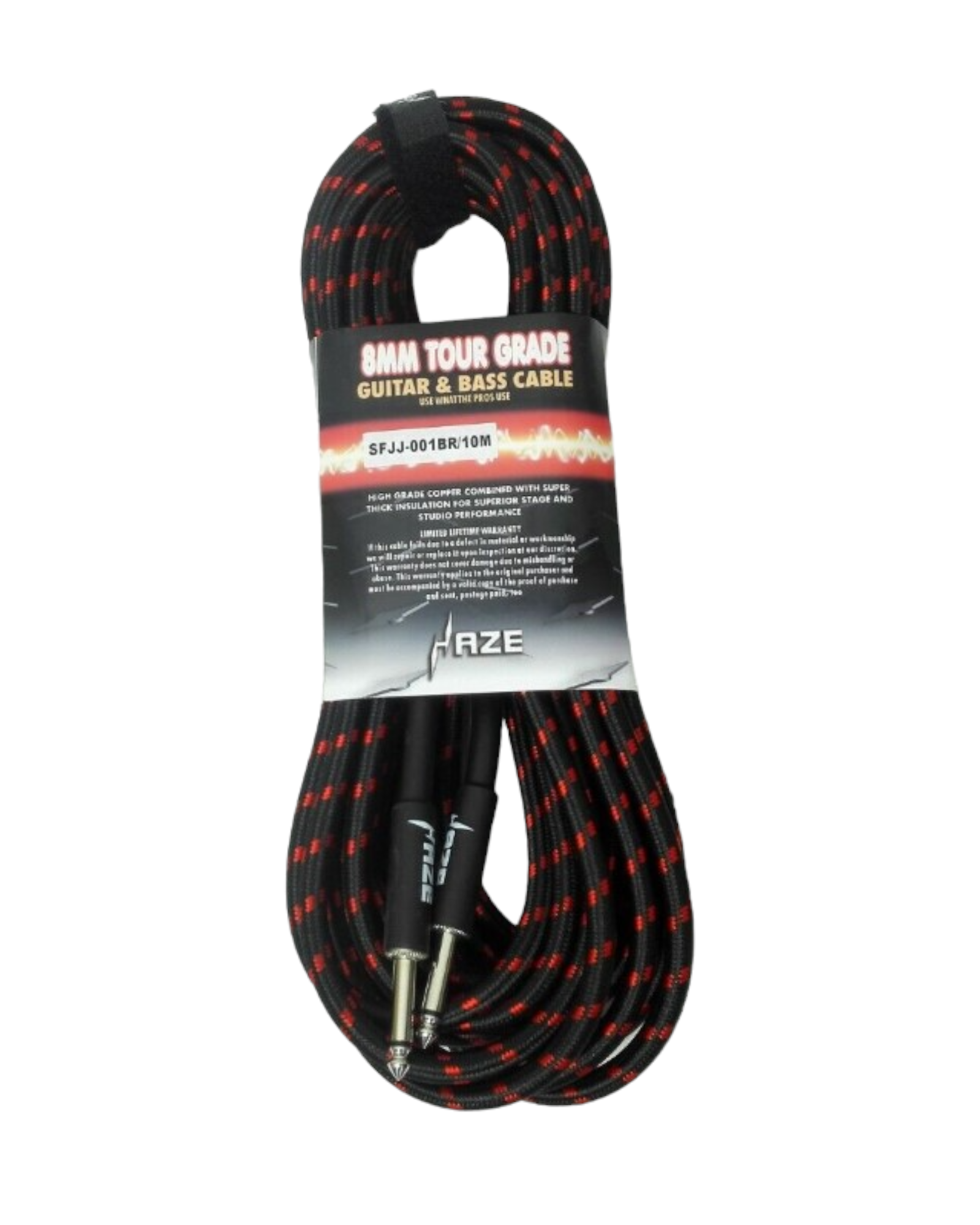 Haze Tour Grade Braided Tweed Guitar/Instrument Cable/Lead,3m,6m,10m,15m Bk+Rd SFJJ-001