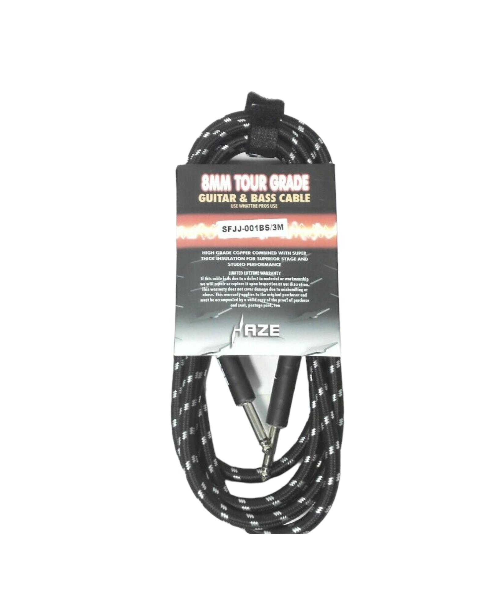 Haze Tour Grade Braided Tweed Guitar/Instrument Cable/Lead,3m,6m,10m,15m Black+Silver SFJJ-001