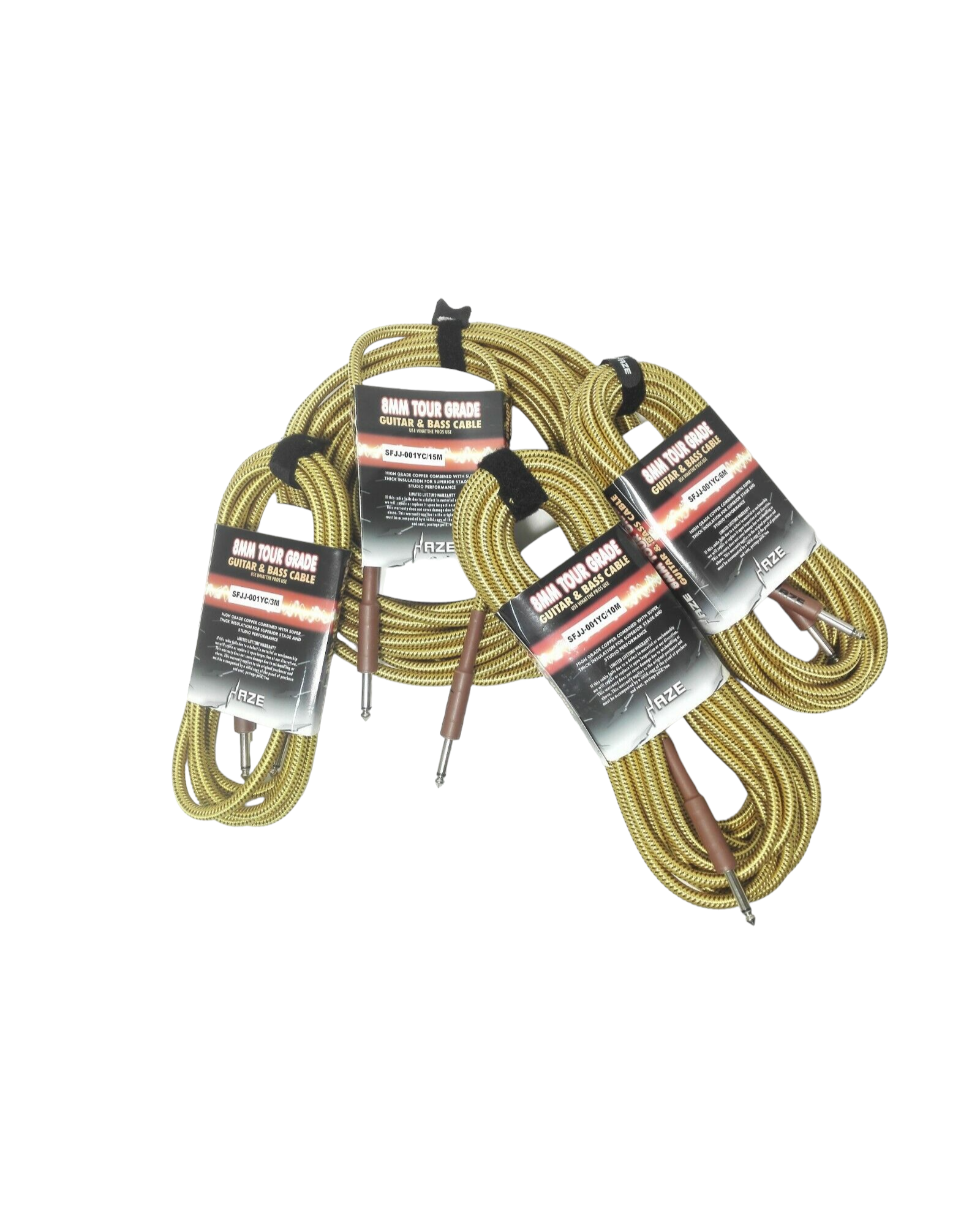 Haze Tour Grade Braided Tweed Guitar/Instrument Cable/Lead,3m,6m,10m,15m Yellow+Brown SFJJ-001