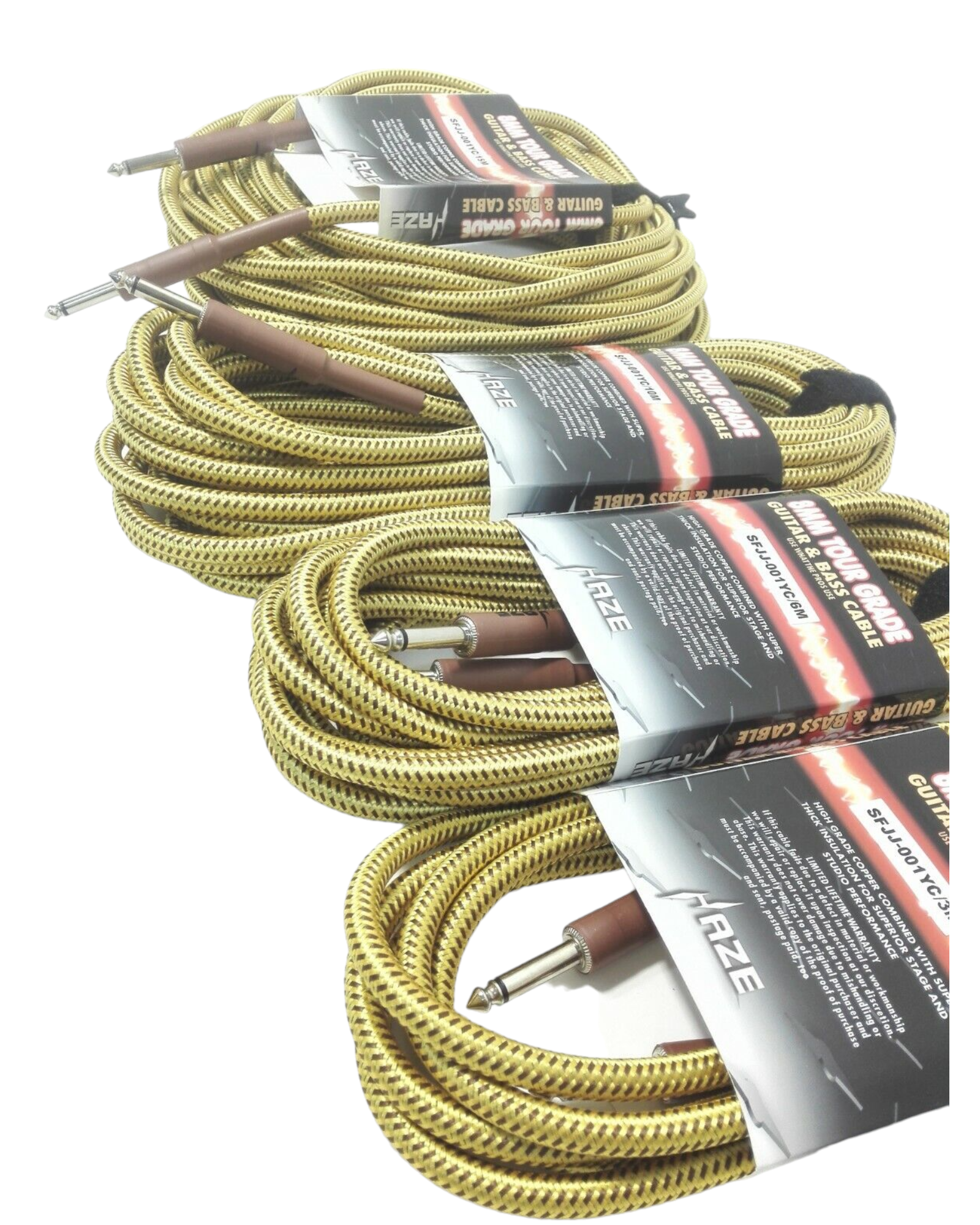 Haze Tour Grade Braided Tweed Guitar/Instrument Cable/Lead,3m,6m,10m,15m Yellow+Brown SFJJ-001