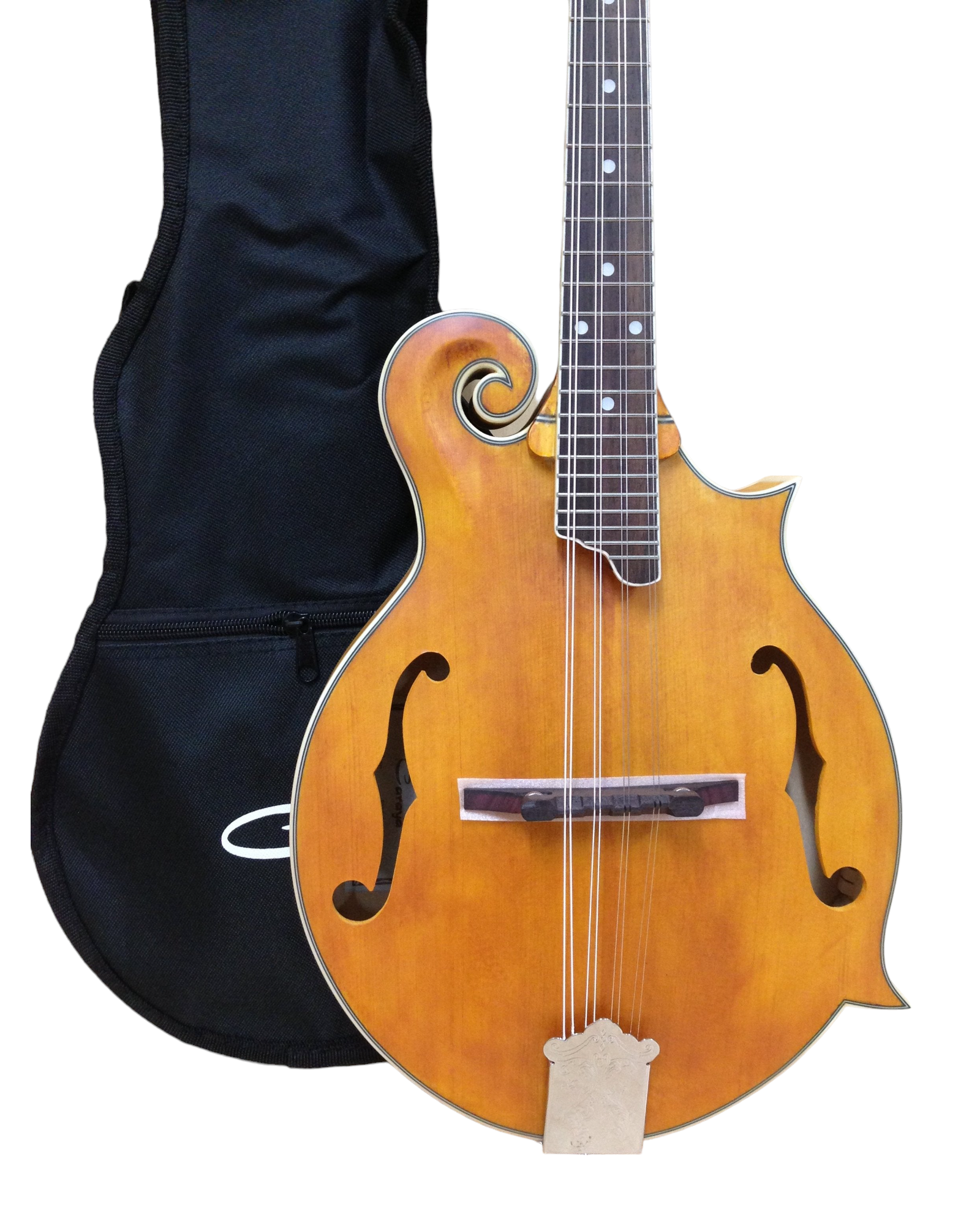 Caraya SMA938 F-Style Mandolin, Solid Spruce, Flame Maple Mandolin w/F Holes + Free Gig Bag