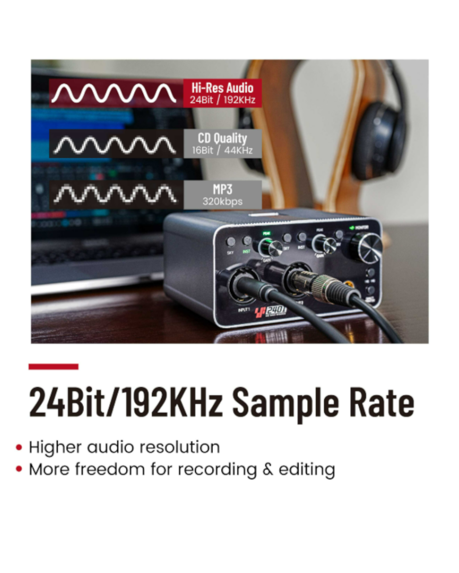 Simplefly Digital Dual-Channel 24bit/192kHz AD/DA Converter USB-C Audio Interface w/ 48V Phantom Power Supply & Pre-Amp -  SF2401