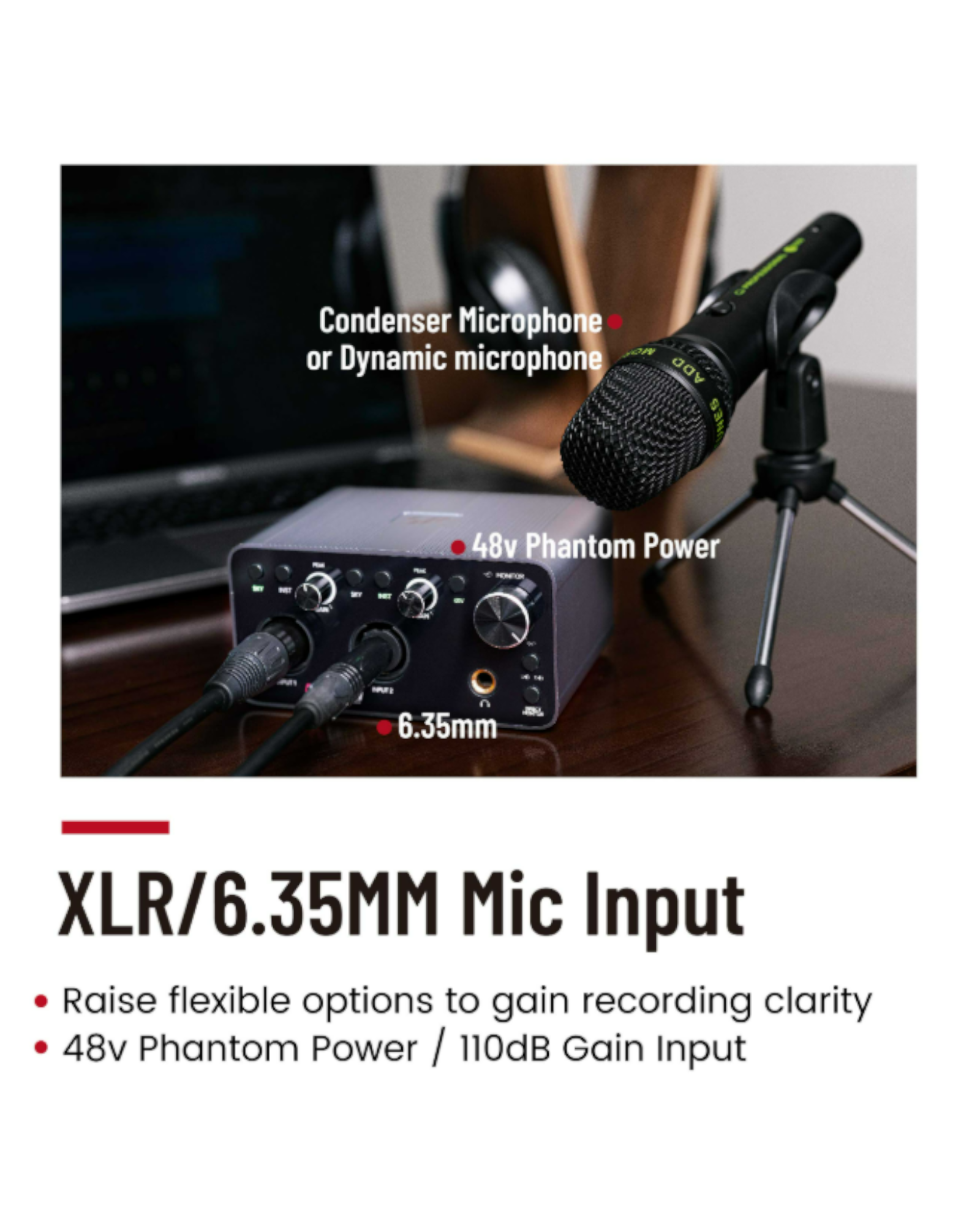 Simplefly Digital Dual-Channel 24bit/192kHz AD/DA Converter 4K HDMI USB-C Audio-Video Interface w/ 48V Phantom Power Supply & Pre-Amp -  SF2402