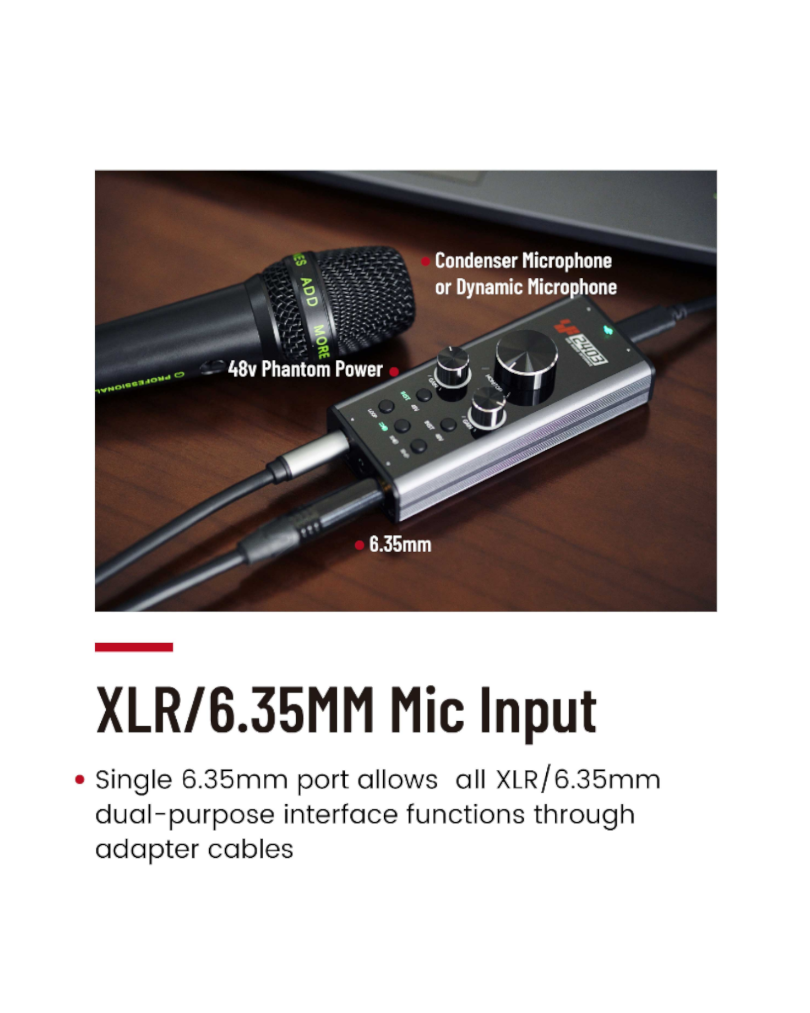 Simplefly Analog Dual-Channel 24bit/192kHz AD/DA Converter USB-C Audio Interface w/ 48V Phantom Power Supply & Loopback Function - SF2403