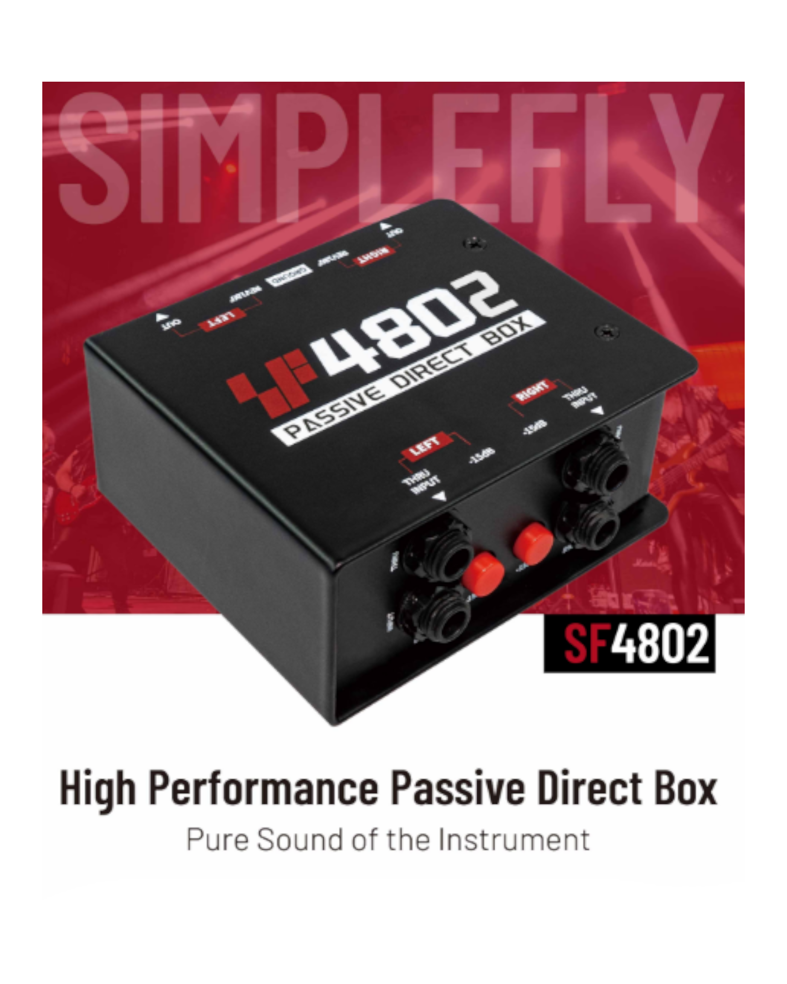 Simplefly Passive Dual-Channel Magnetic Bridge 6.35mm to XLR Recording Signal Direct Injection DI Box w/ REV180° & Ground Lift Switch - SF4802