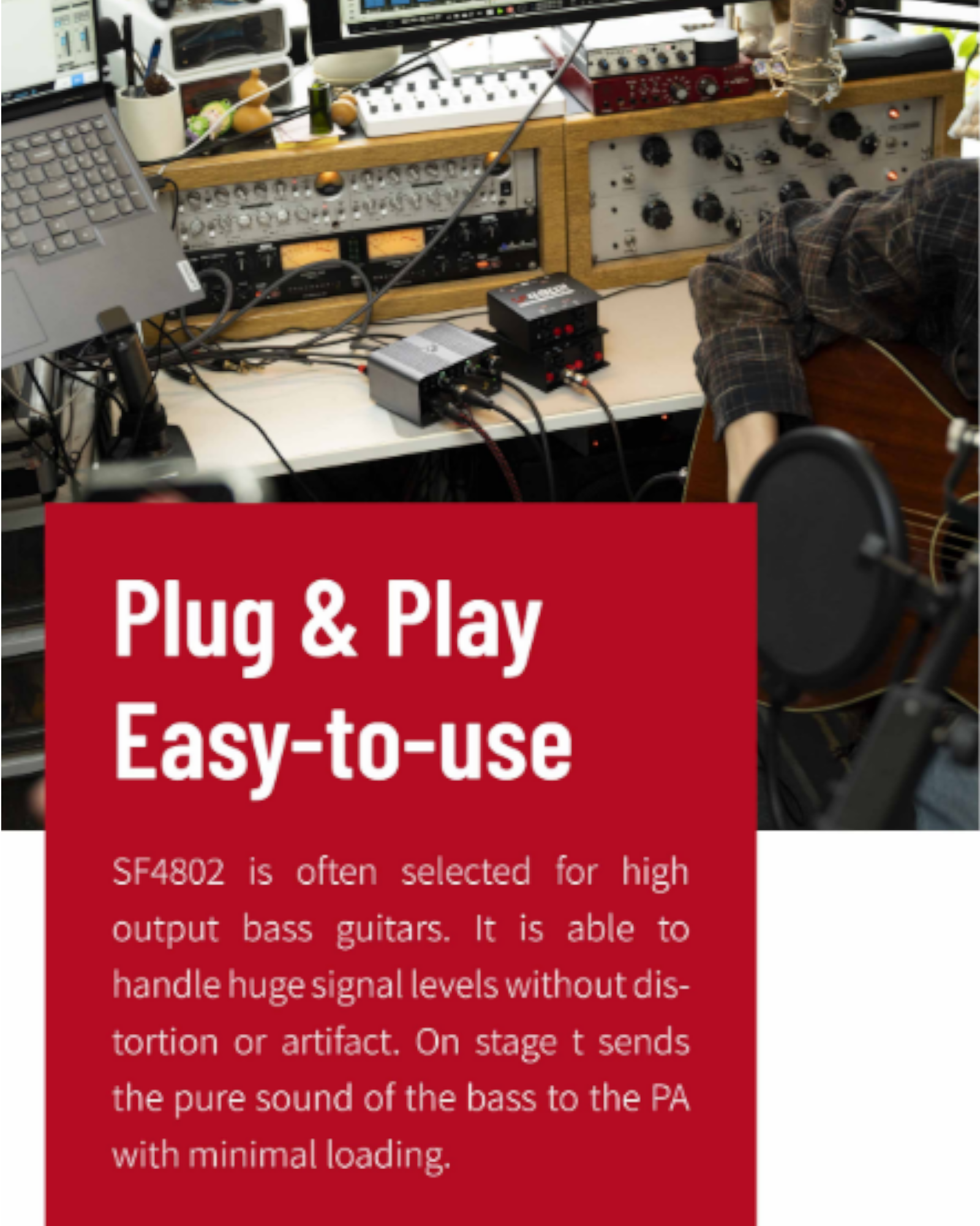 Simplefly Passive Dual-Channel Magnetic Bridge 6.35mm to XLR Recording Signal Direct Injection DI Box w/ REV180° & Ground Lift Switch - SF4802