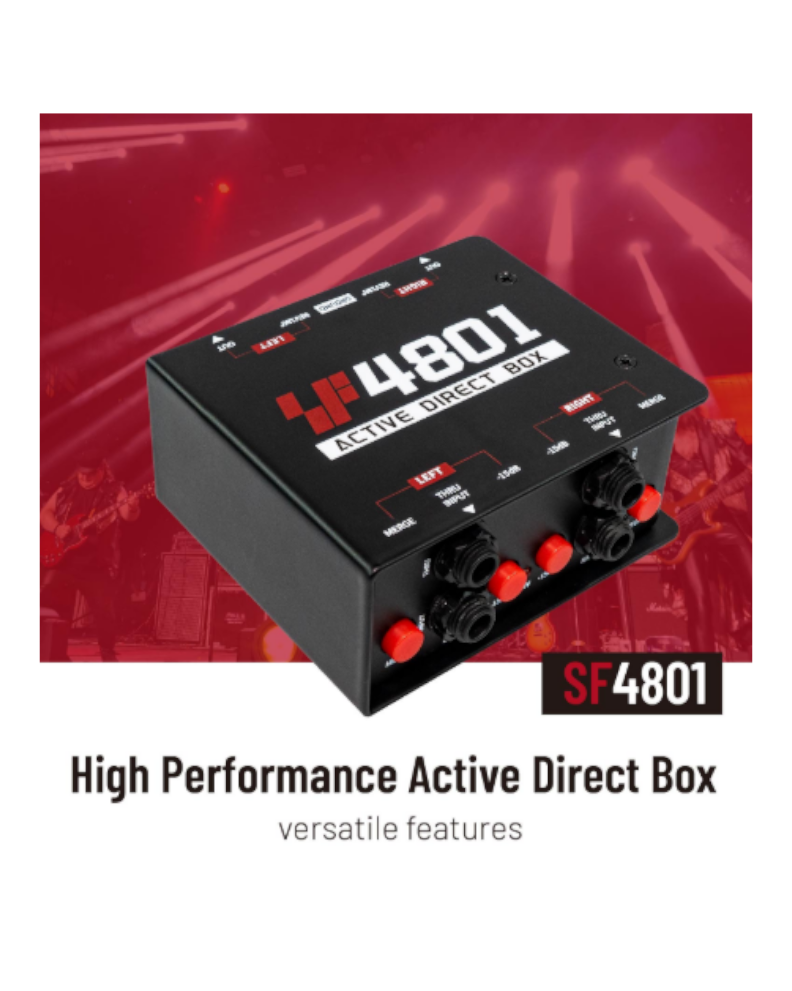 Simplefly Active Dual-Channel 48V Phantom Powered 6.35mm to XLR Recording Signal Direct Injection DI Box w/ REV180° & Ground Lift Switch - SF4801