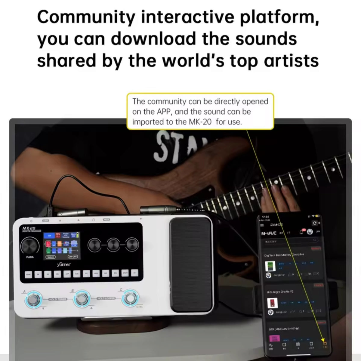 Yuimer MK20Y Portable Rechargeable 3-Switch Guitar & Bass Multi-Effects Floor Processor w/ Built-In Expression Pedal
