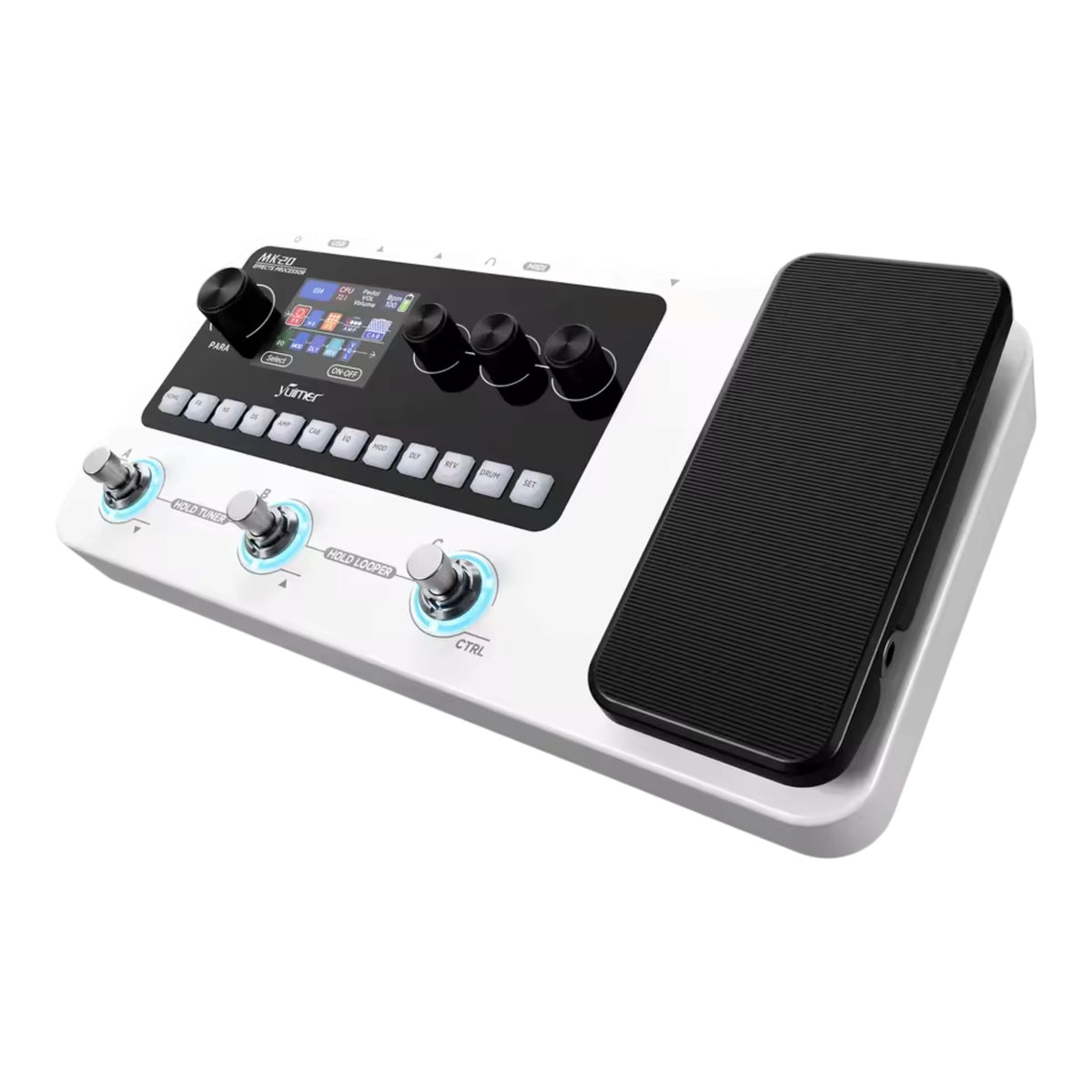 Yuimer MK20Y Portable Rechargeable 3-Switch Guitar & Bass Multi-Effects Floor Processor w/ Built-In Expression Pedal