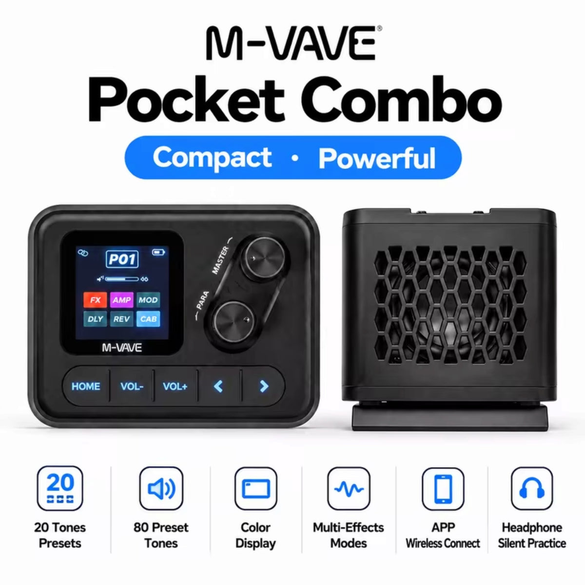 M-VAVE POCKETCOMBO Portable Rechargeable 10W Speaker & Guitar Effects System w/ ANN Tone Modelling & Bluetooth Playback