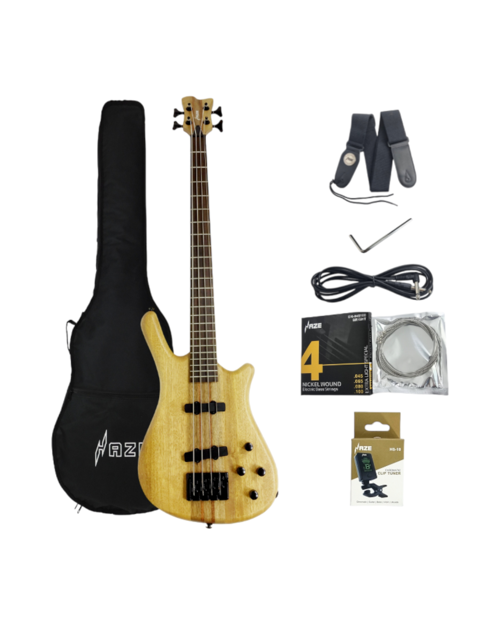 Haze Solid Walnut Neck-Thru Active Single-Coil WR Electric Bass Guitar - Natural SPB3213N