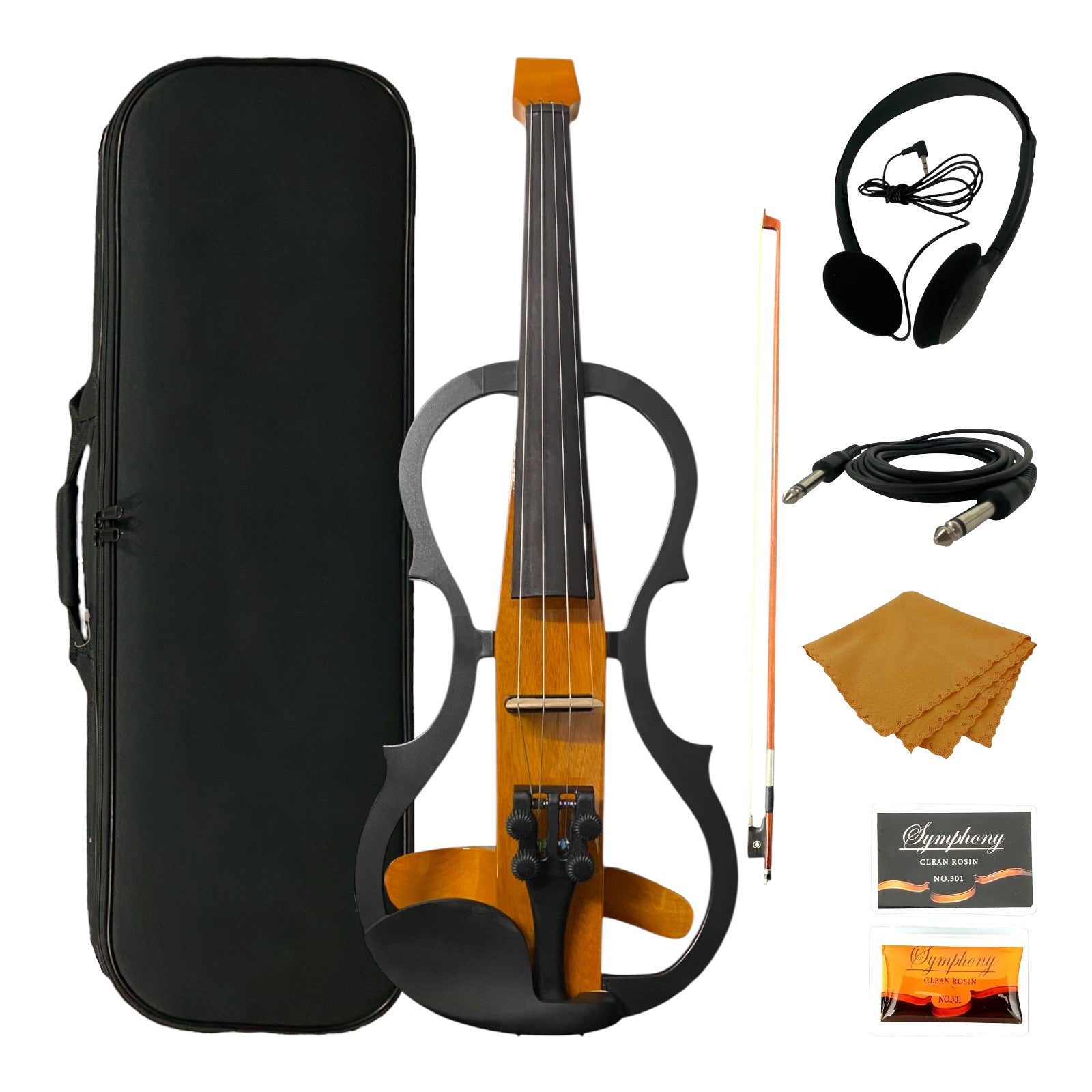 Symphony EVHL01N Headless Catalpa ABS Electric Violin Outfit in Natural Gloss w/ Built-In EQ