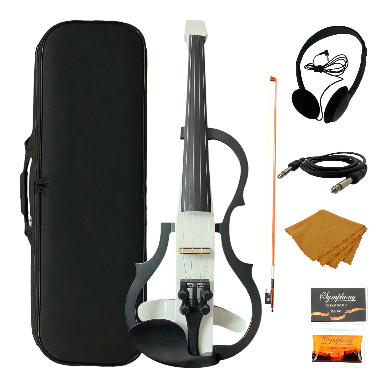 Symphony EVHL01WH Headless Catalpa ABS Electric Violin Outfit in White Gloss w/ Built-In EQ
