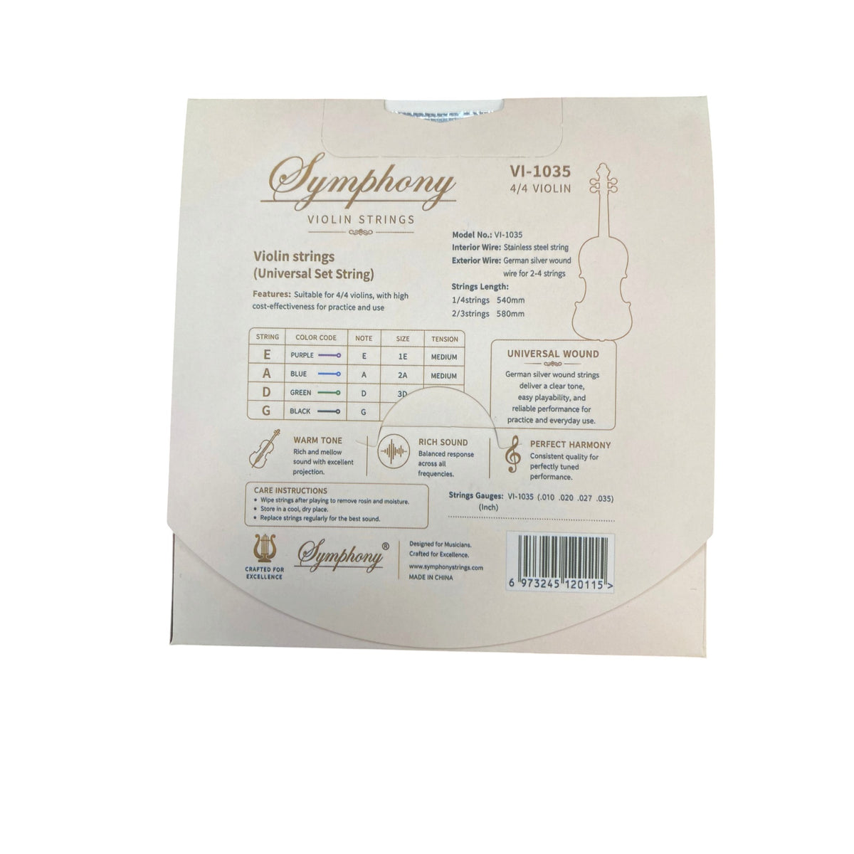 Symphony VI1035 4/4 Violin Strings – Medium Tension, German Silver Wound