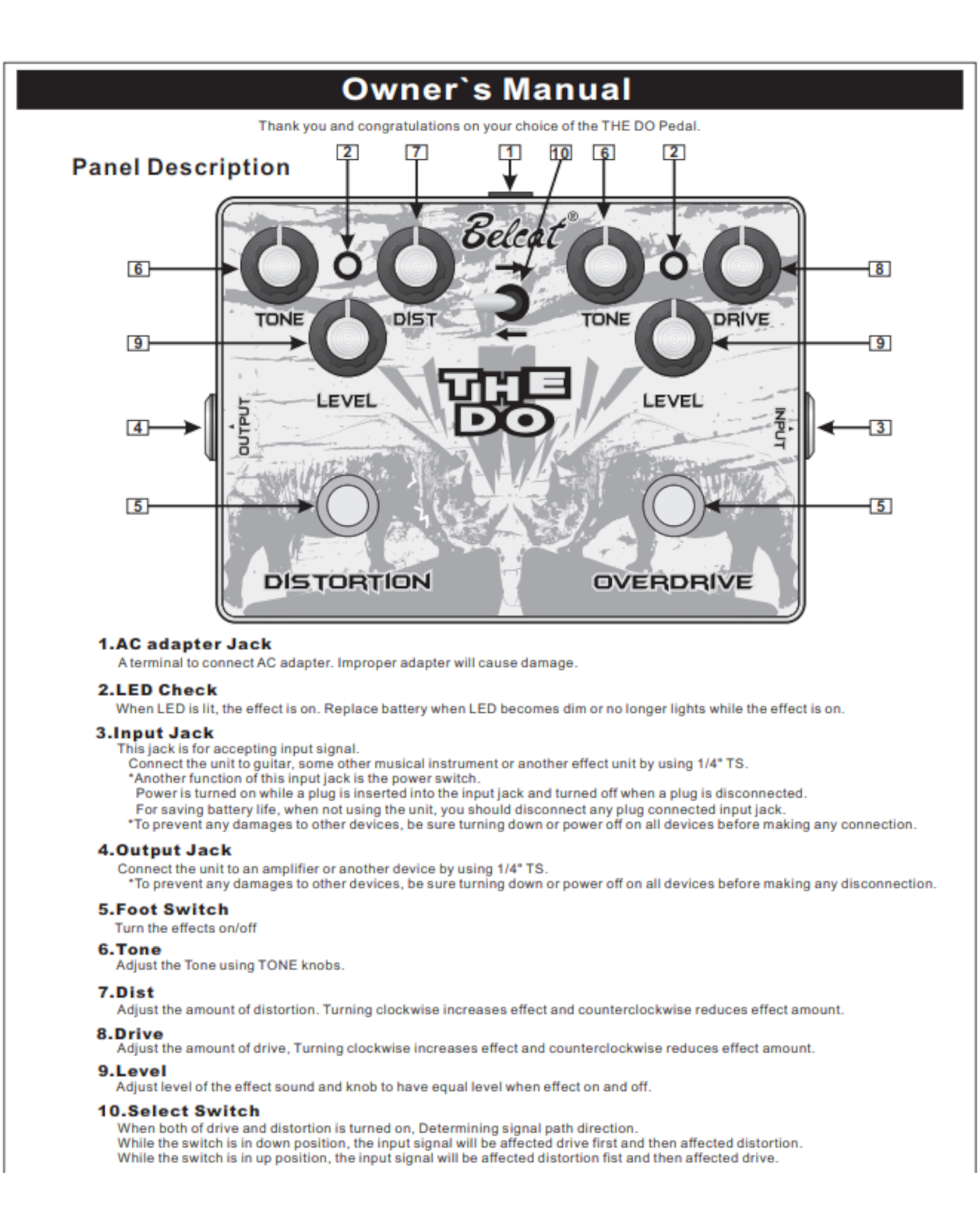 Belcat "THE DO" Dual Overdrive & Distortion Effects Pedal