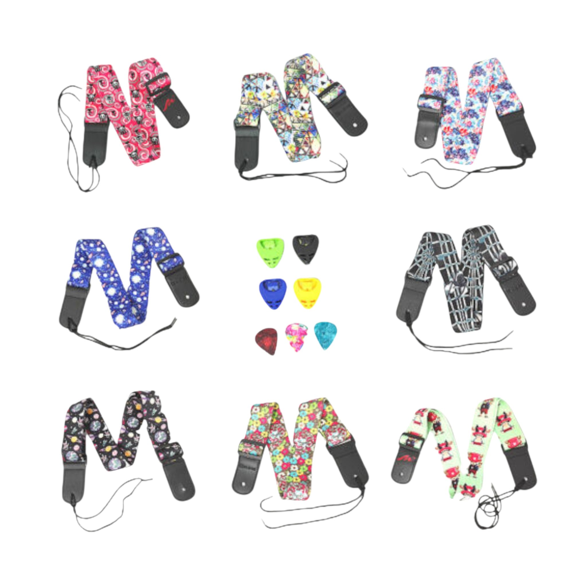 Ukulele Shoulder Strap, Multi-Pattern, Length Adjustable+3 Picks & 1 Pick-Holder, UKSTRP02