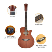 Haze SDG82712CEQSM 12-String Mahogany/Sapele Body Acoustic-Electric Guitar Height Adjustable Saddle - MG30
