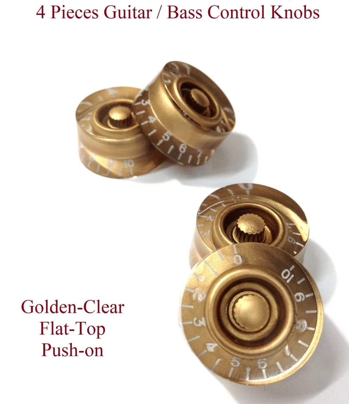 4x Push-on Volume / Tone Control Knob for Electric Guitar and Bass,Golden-Clear