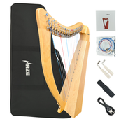 Haze WH19BH 19-String Lever-Fitted Lap Harp -  Natural Beech Harp with Maple Soundboard