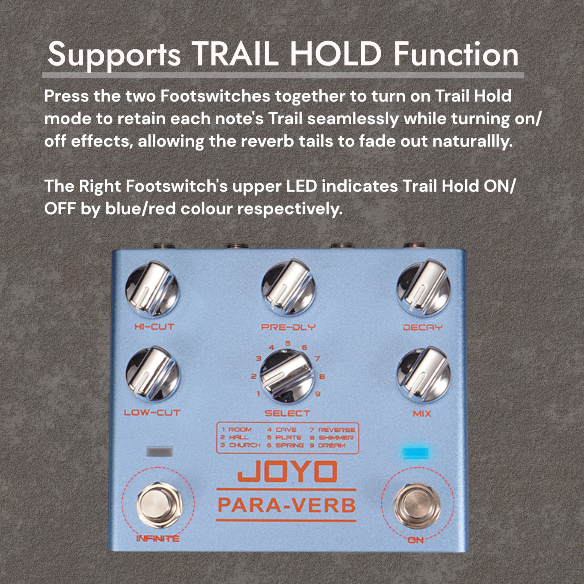 Joyo R31 PARA-VERB Multifunctional Stereo Reverb Guitar Effects Pedal w/ Ambient Lighting