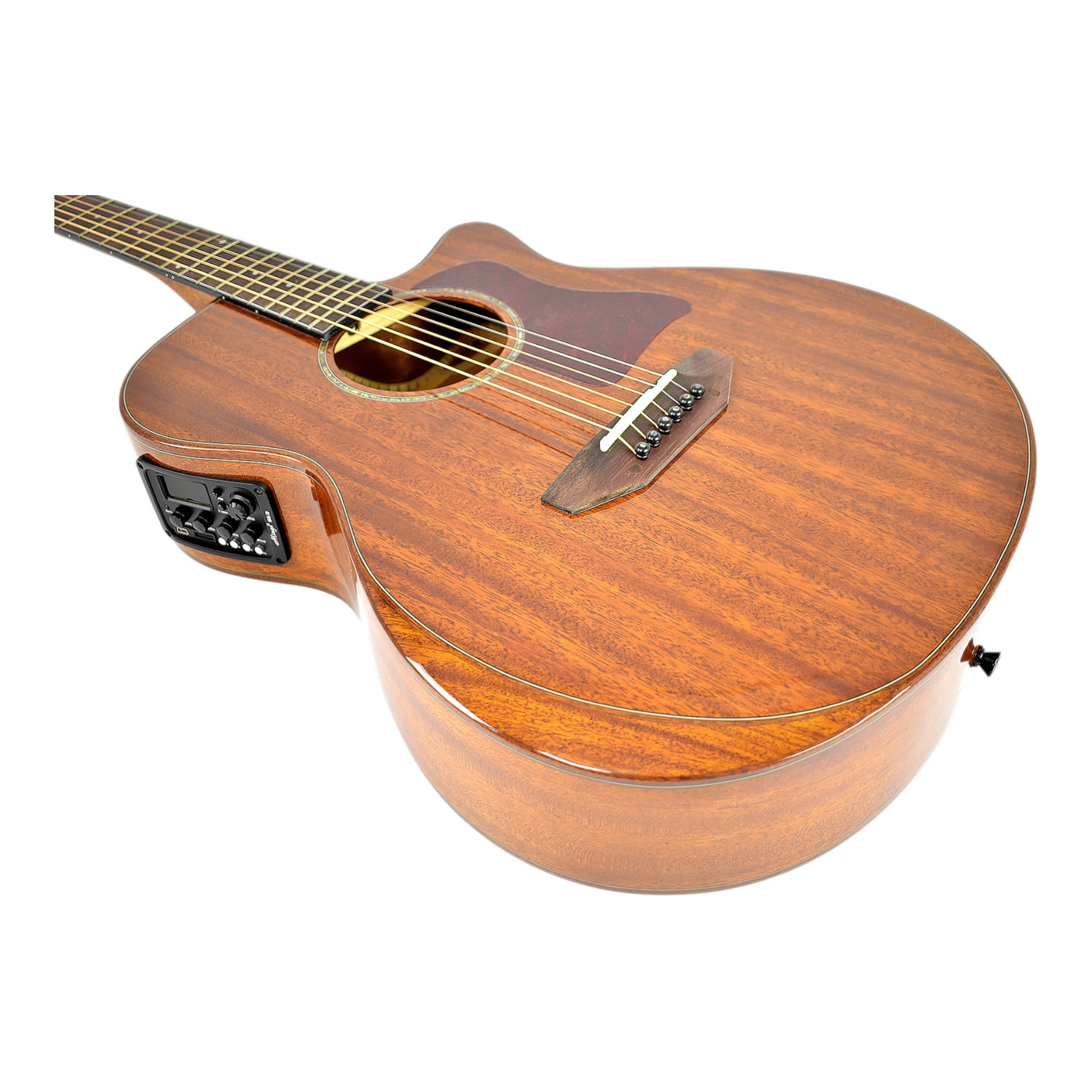 Caraya A2016ARSMT40"/41" Solid Mahogany Beveled Armrest Built-In Pickup/Tuner Acoustic Guitar - Natural