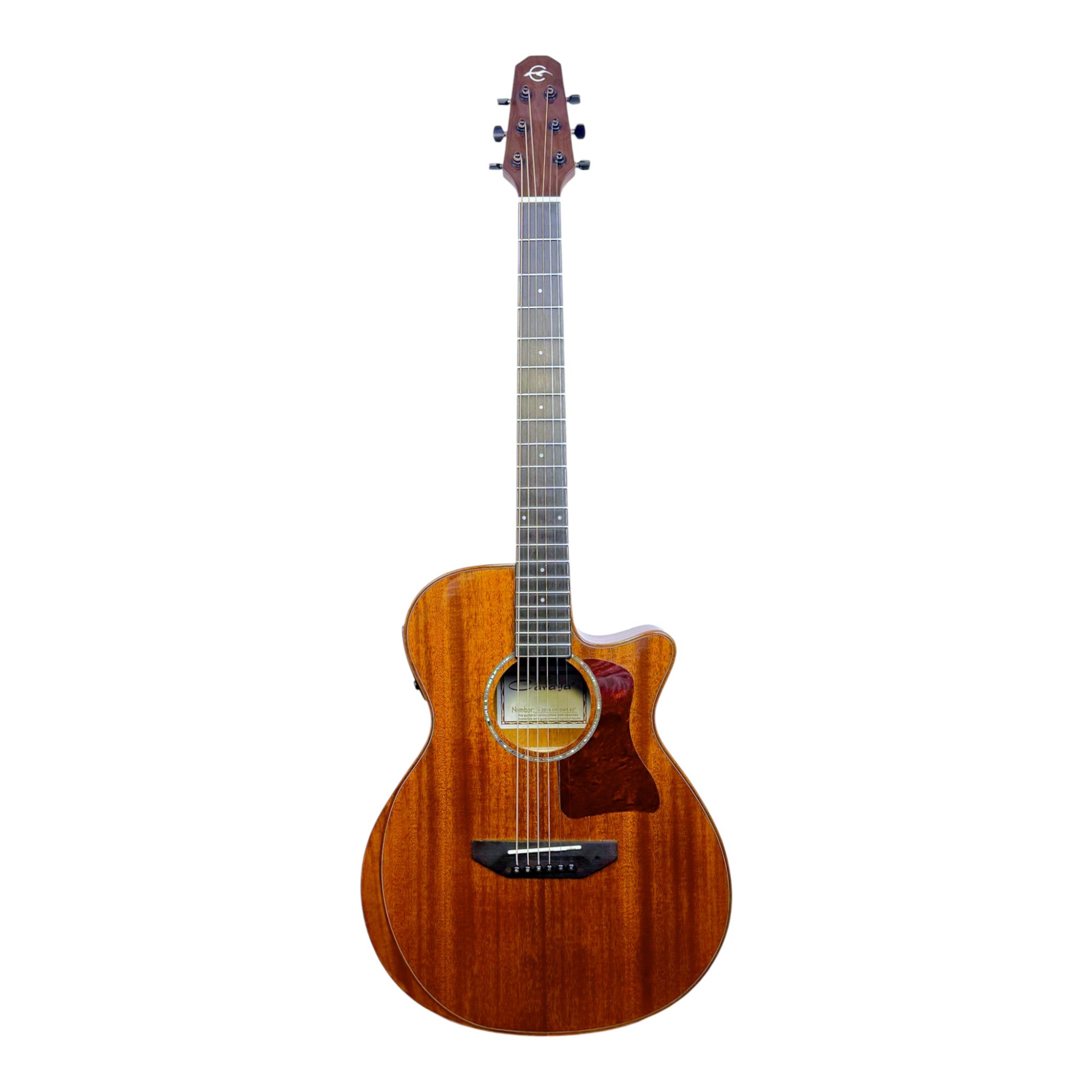 Caraya 'Noblewood' A2016ARSMT 40"/41" Solid Mahogany Beveled Armrest Built-In Pickup/Tuner Acoustic Guitar - Natural