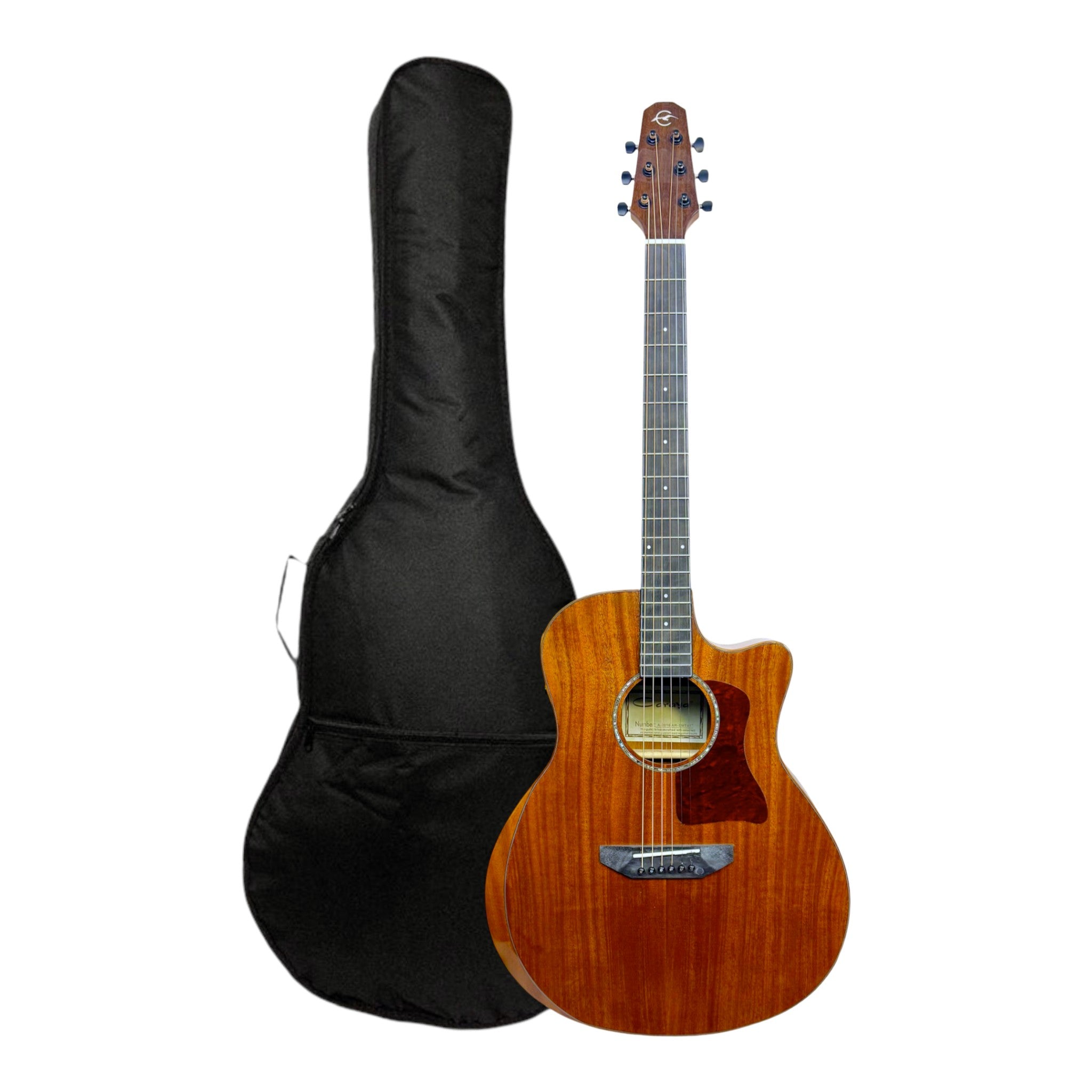 Caraya 'Noblewood' A2016ARSMT 40"/41" Solid Mahogany Beveled Armrest Built-In Pickup/Tuner Acoustic Guitar - Natural