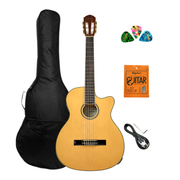 Caraya Spruce Thin-Body Cutaway Built-In Pickup/Tuner Classical Guitar - Natural C551BCEQN