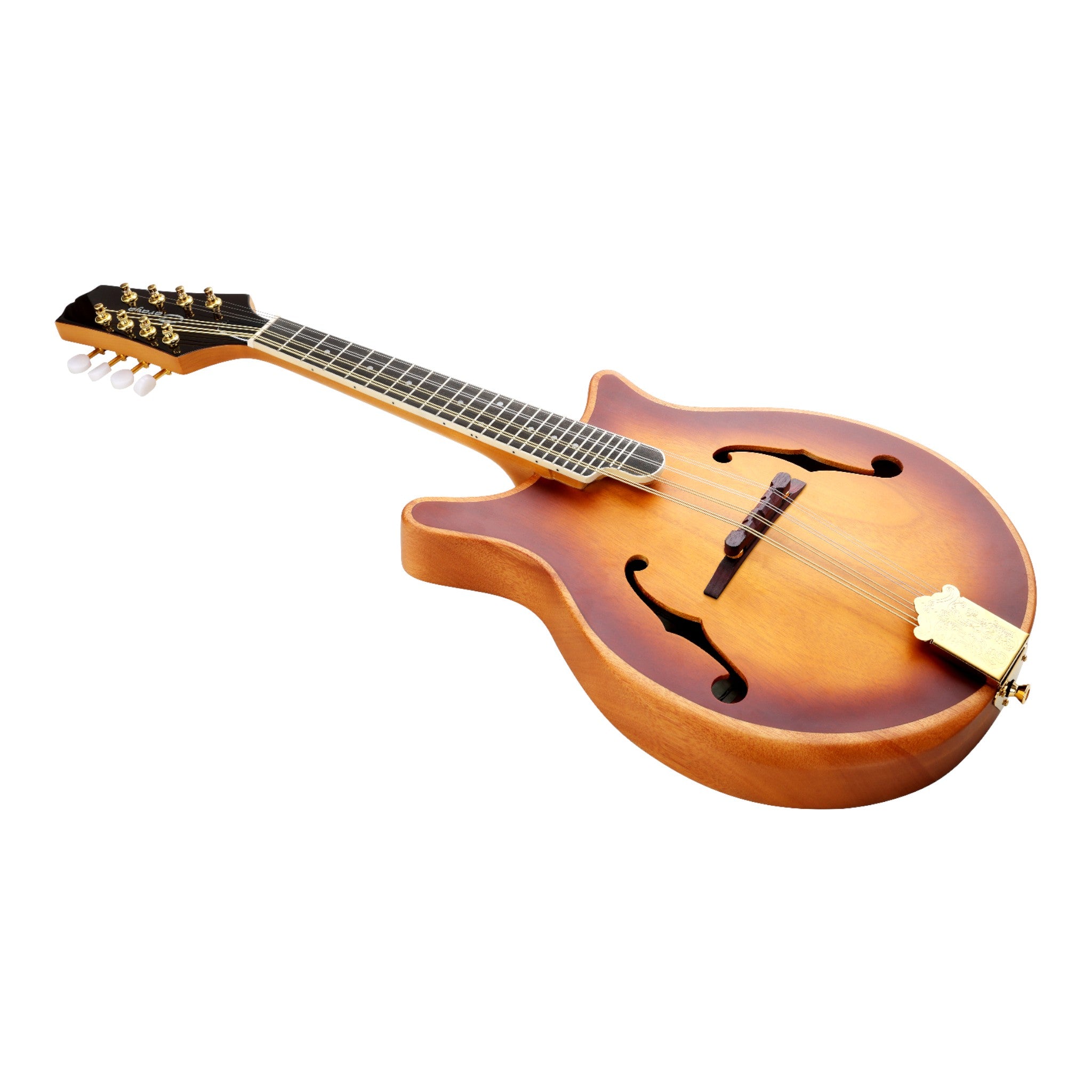 Caraya Solid Okoume Paulownia "Modern Twist" Mandolin in Sunburst w/ Bevelled Edges & Gold Hardware - DMA40