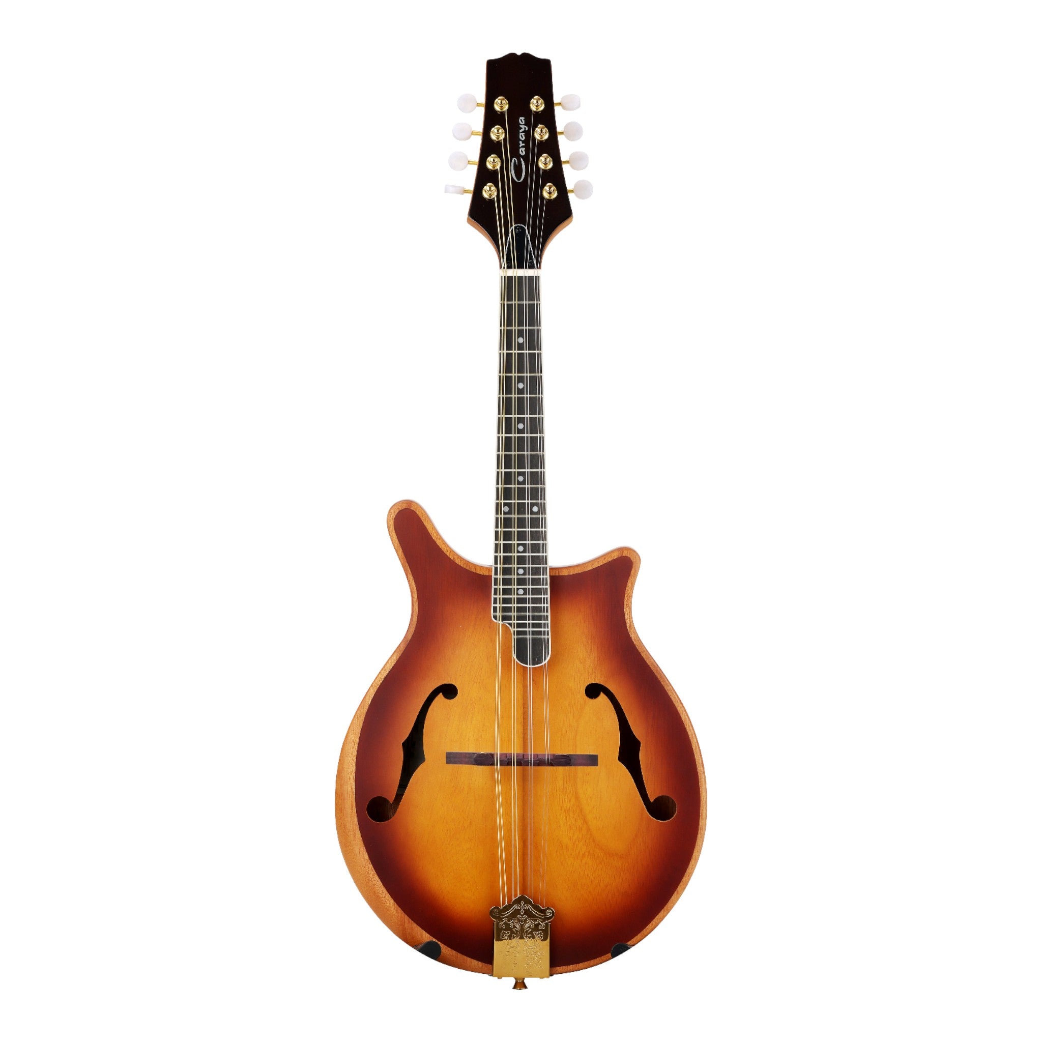 Caraya Solid Okoume Paulownia "Modern Twist" Mandolin in Sunburst w/ Bevelled Edges & Gold Hardware - DMA40